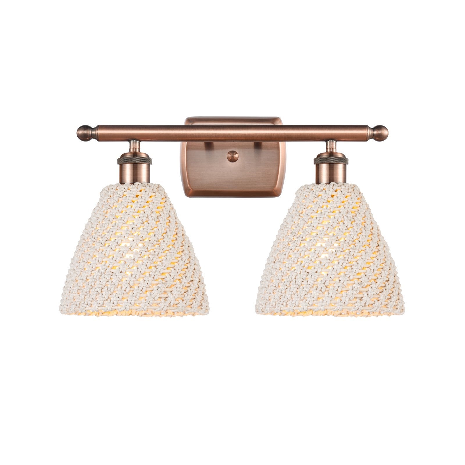 Innovations Lighting Bristol Natural 18in 2-Light Bath Vanity | Industrial Antique Copper and Natural Fiber Shade | Model 516-2W-AC-NBD-75-NAT