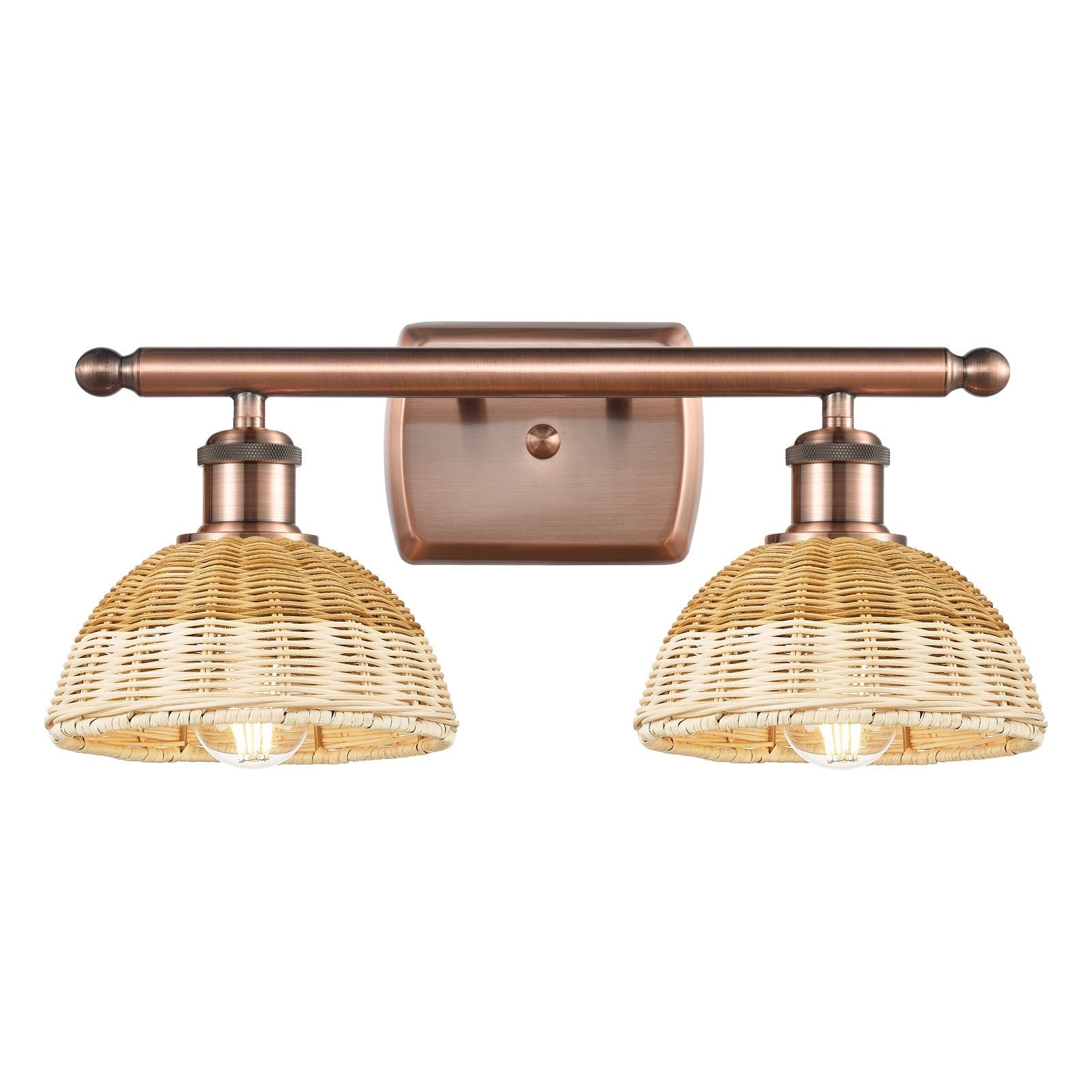 Innovations Lighting Bristol Natural II 18in 2-Light Bath Vanity | Industrial Antique Copper and Natural Fiber Shade | Model 516-2W-AC-NBD2-75-NAT