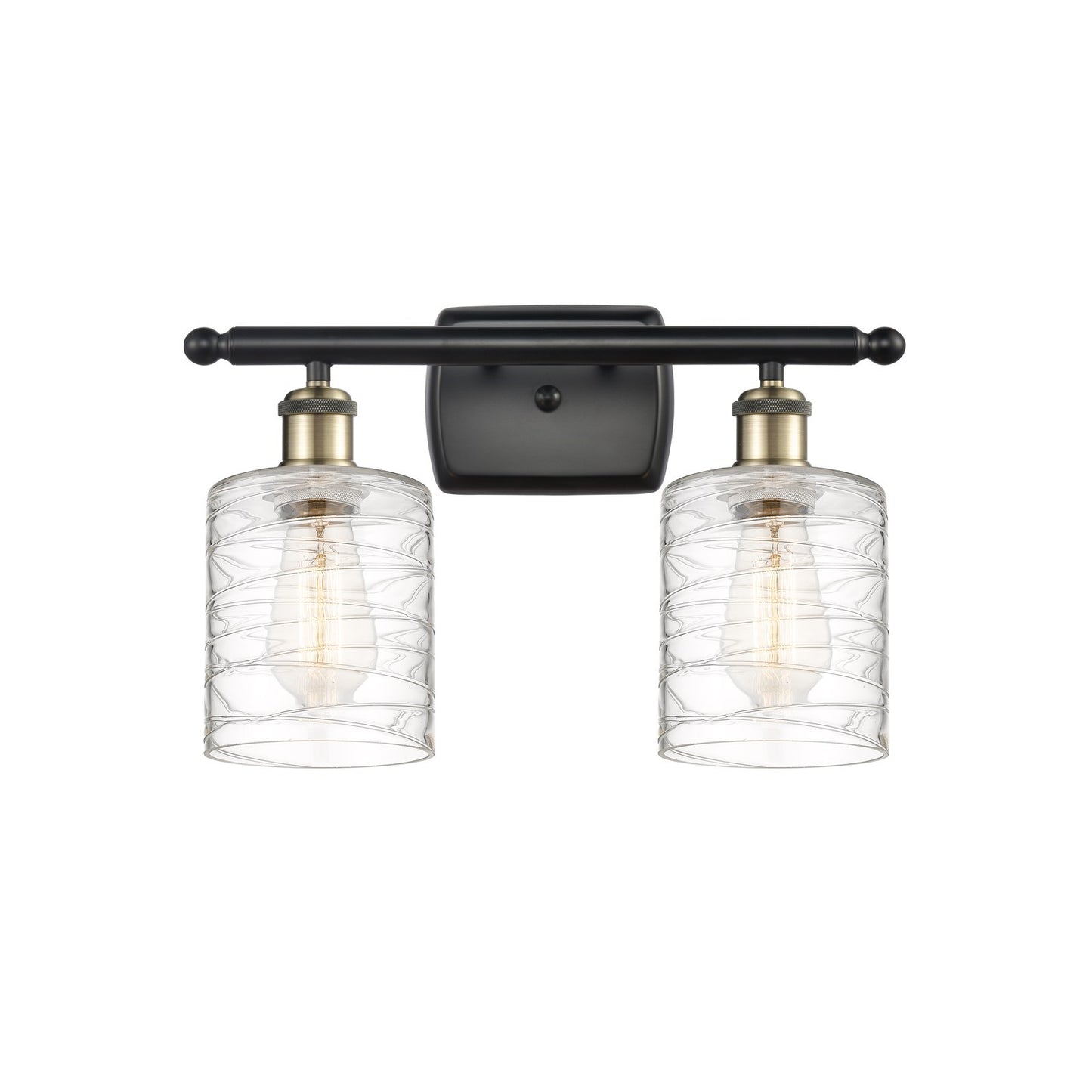 Innovations Lighting Cobbleskill 15in 2-Light Bath Vanity Light | Art Nouveau Black Antique Brass and Deco Swirl Glass | Model 516-2W-BAB-G1113-LED