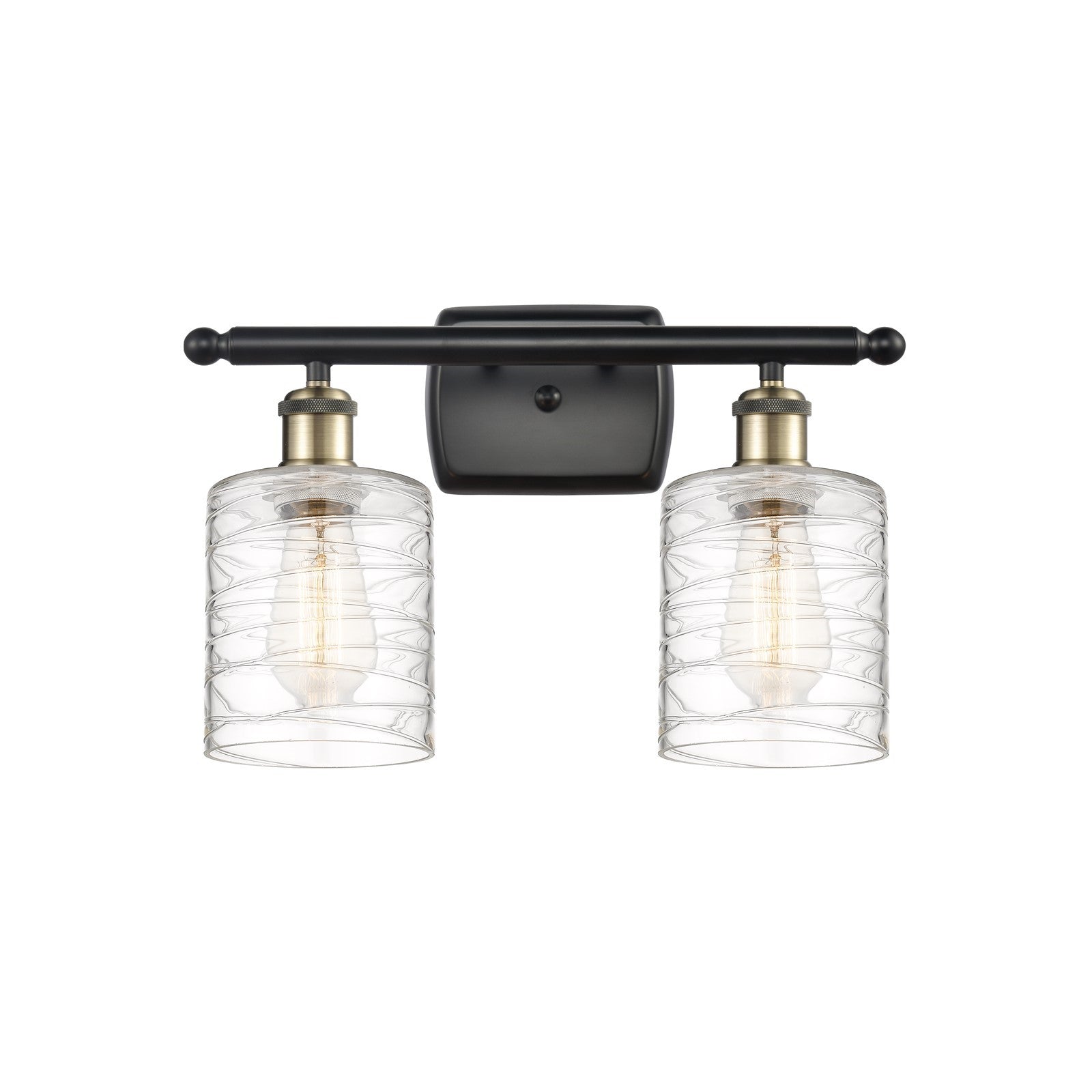 Innovations Lighting Cobbleskill 15in 2-Light Bath Vanity Light | Art Nouveau Black Antique Brass and Deco Swirl Glass | Model 516-2W-BAB-G1113-LED