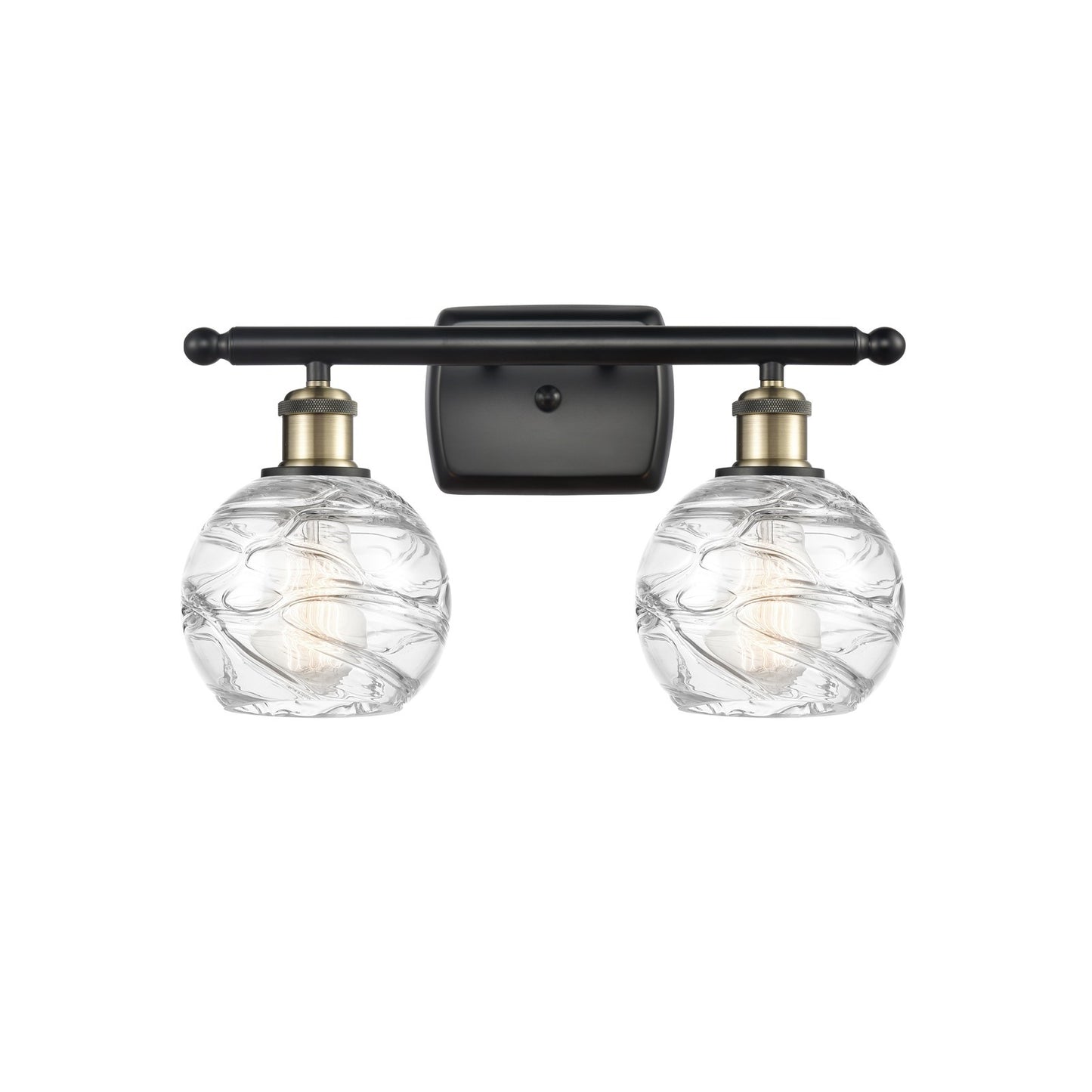 Innovations Lighting Athens Deco Swirl 16in 2-Light Bath Vanity Light | Industrial Black Antique Brass and Clear Deco | Model 516-2W-BAB-G1213-6CL