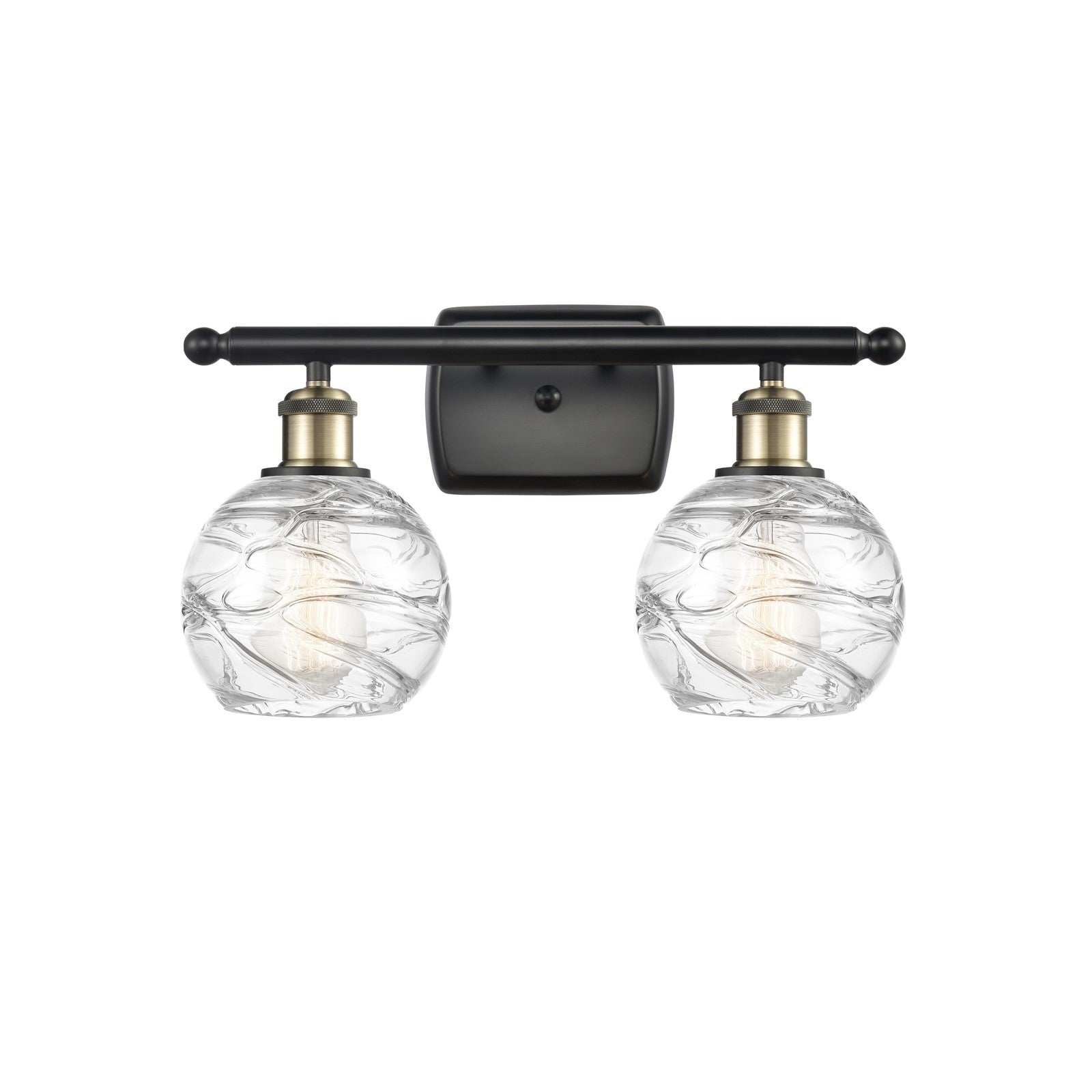 Innovations Lighting Athens Deco Swirl 16in 2-Light Bath Vanity Light | Industrial Black Antique Brass and Clear Deco | Model 516-2W-BAB-G1213-6CL