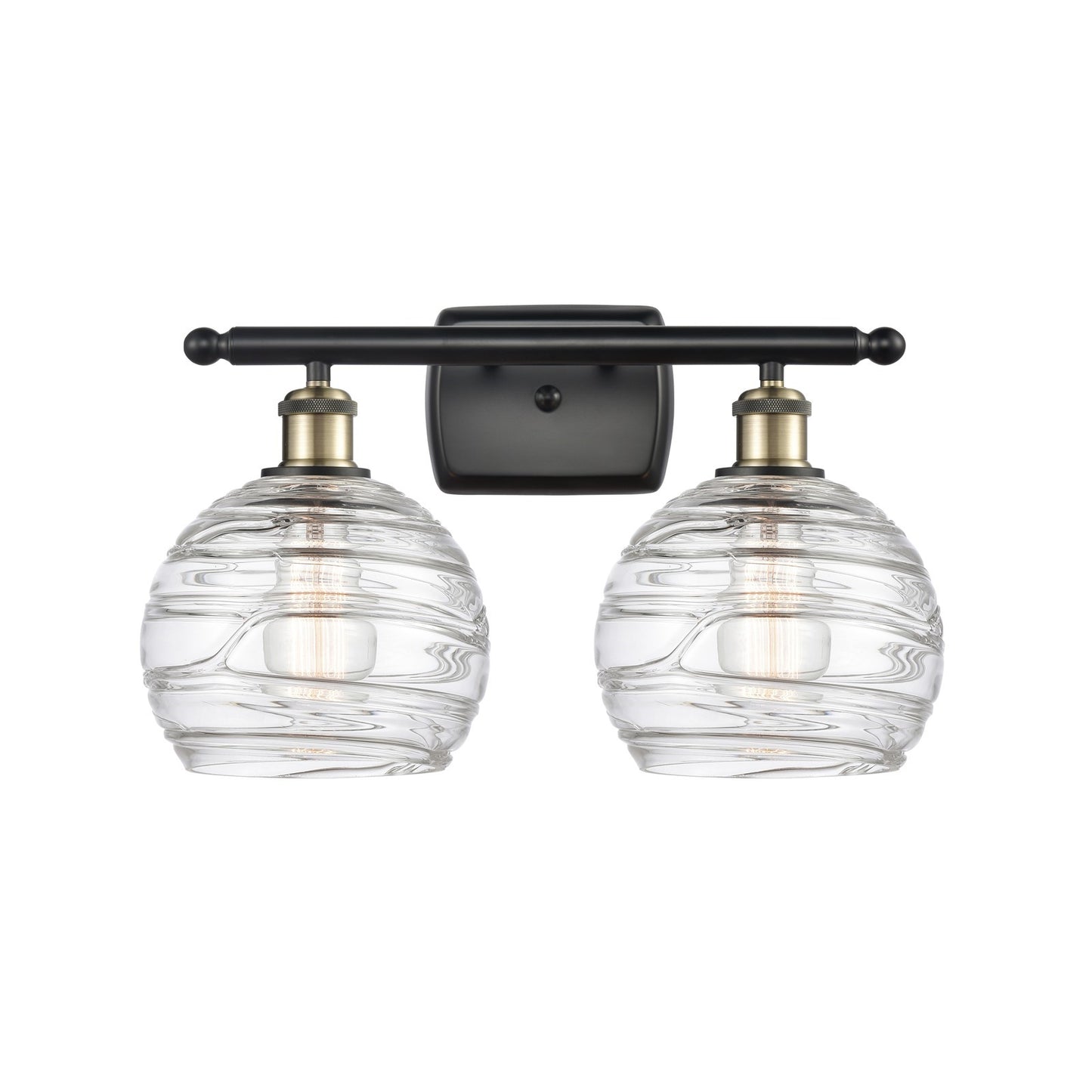 Innovations Lighting Athens Deco Swirl 18in 2-Light Bath Vanity Light | Industrial Black Antique Brass and Clear Deco | Model 516-2W-BAB-G1213-8CL