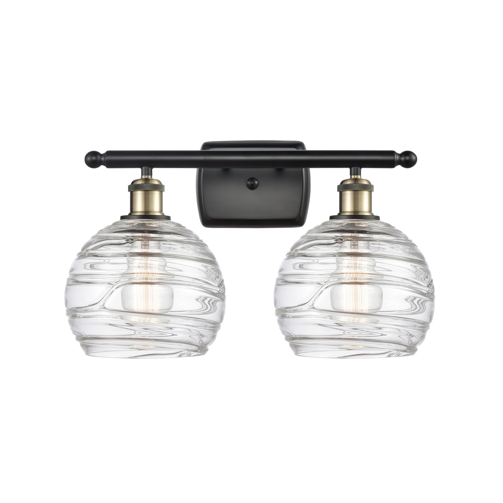 Innovations Lighting Athens Deco Swirl 18in 2-Light Bath Vanity Light | Industrial Black Antique Brass and Clear Deco | Model 516-2W-BAB-G1213-8CL