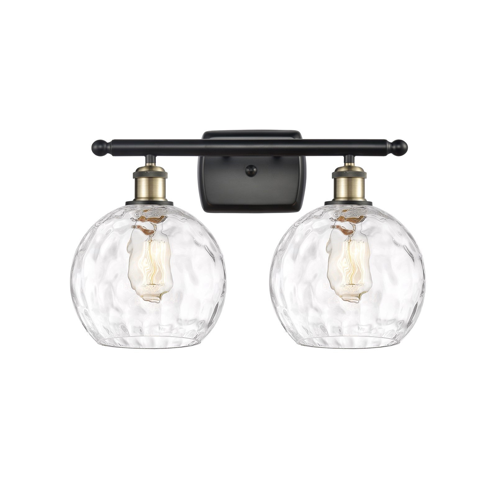 Innovations Lighting Athens Water Glass 18in 2-Light Bath Vanity Light | Industrial Black Antique Brass and Clear | Model 516-2W-BAB-G1215-8-LED