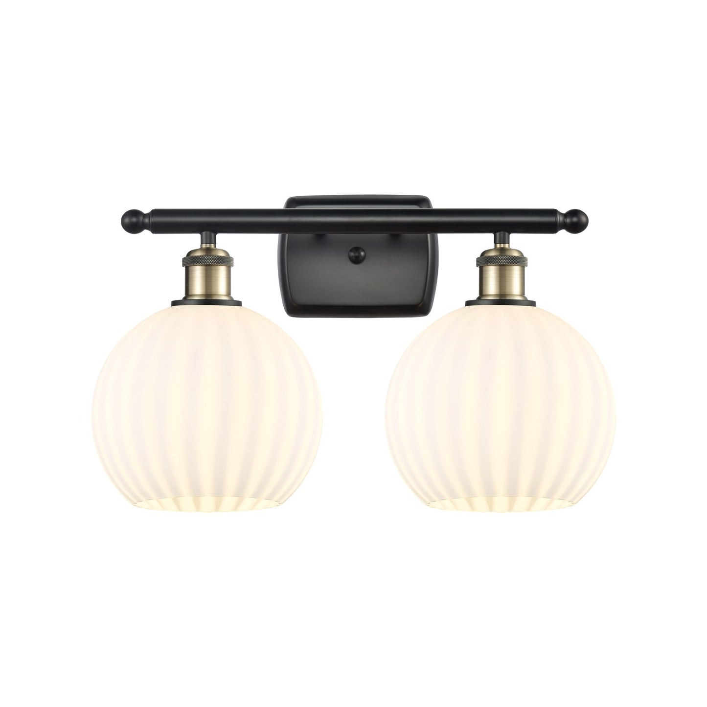Innovations Ballston 18in 2-Light Bath Vanity Light | Art Nouveau Black Antique Brass and White Venetian Glass | Model 516-2W-BAB-G1217-8WV