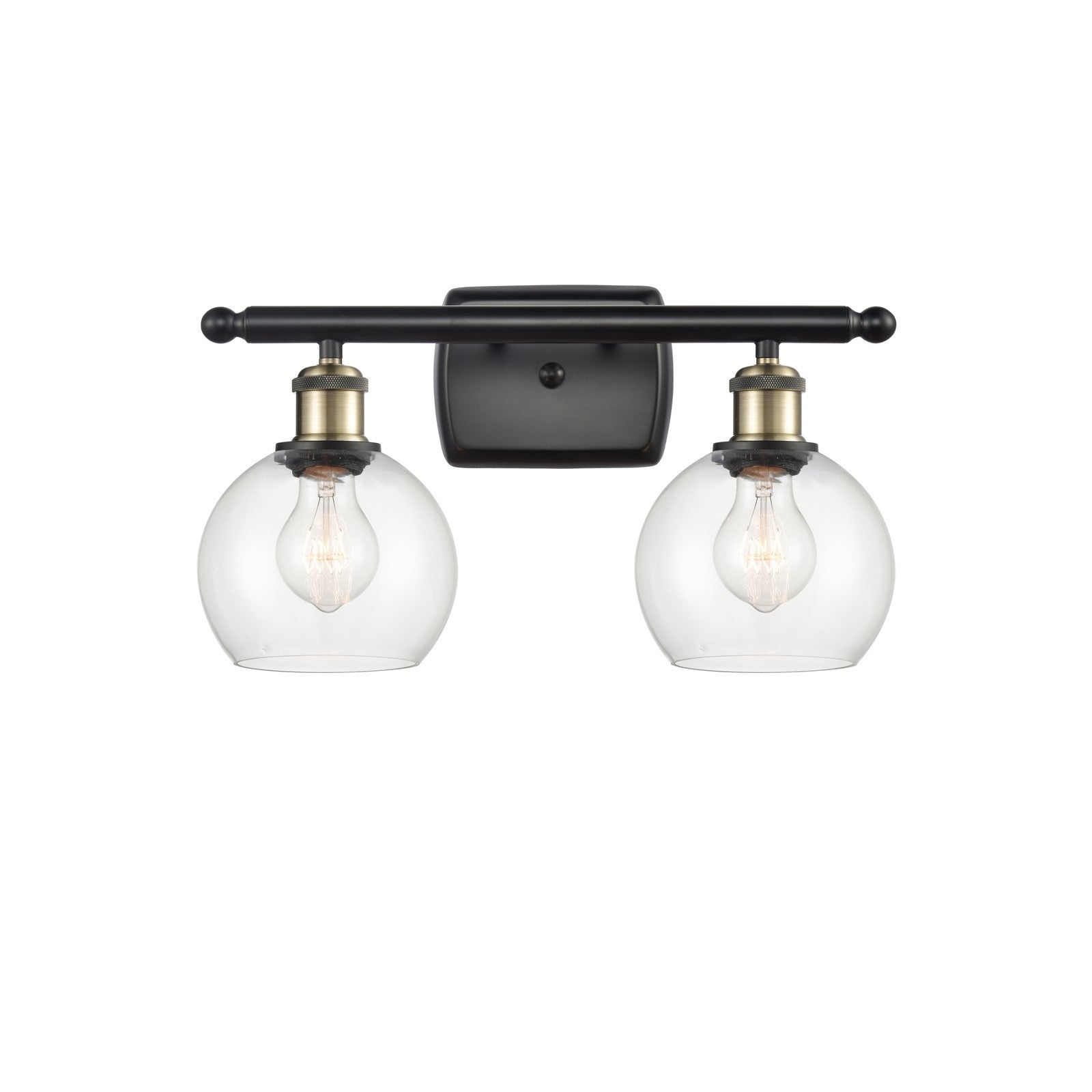 Innovations Athens 16in 2-Light Bath Vanity | Industrial Black Antique Brass and Clear Glass | Bathroom & Powder Room | Model 516-2W-BAB-G122-6-LED