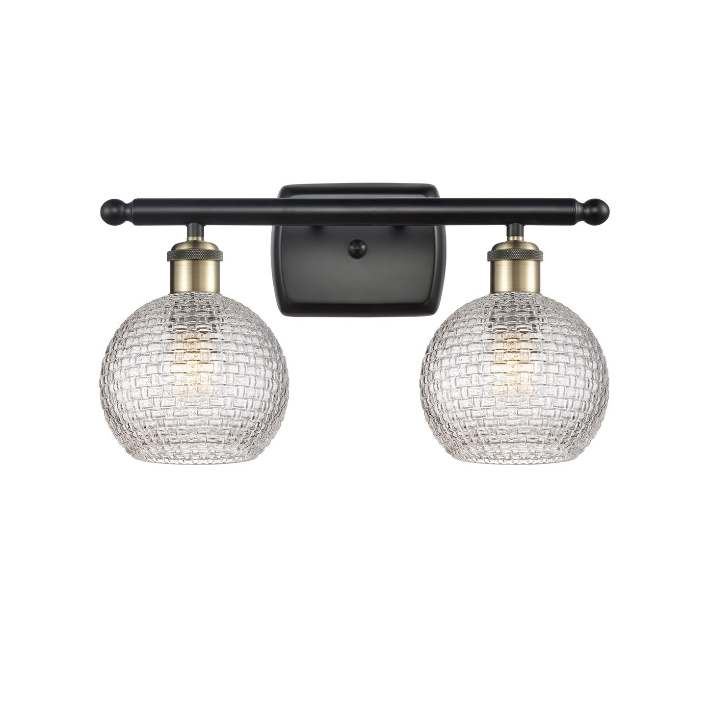 Innovations Athens 16in 2-Light Bath Vanity | Modern Black Antique Brass and Clear Basket Weave Glass | Bathroom | Model 516-2W-BAB-G122C-6CL