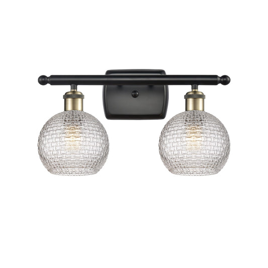 Innovations Athens 16in 2-Light Bath Vanity | Modern Black Antique Brass and Clear Basket Weave Glass | Bathroom | Model 516-2W-BAB-G122C-6CL