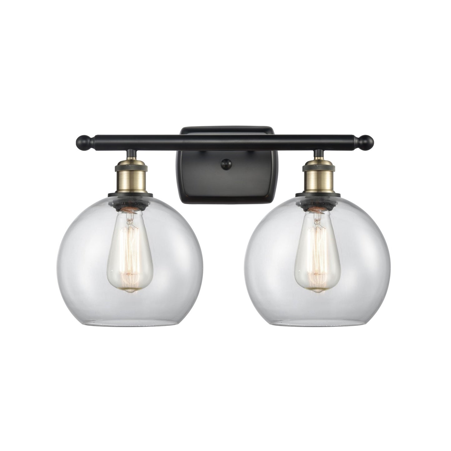 Innovations Athens 18in 2-Light Bath Vanity | Modern Black Antique Brass and Clear Basket Weave Glass | Bathroom | Model 516-2W-BAB-G122C-8CL