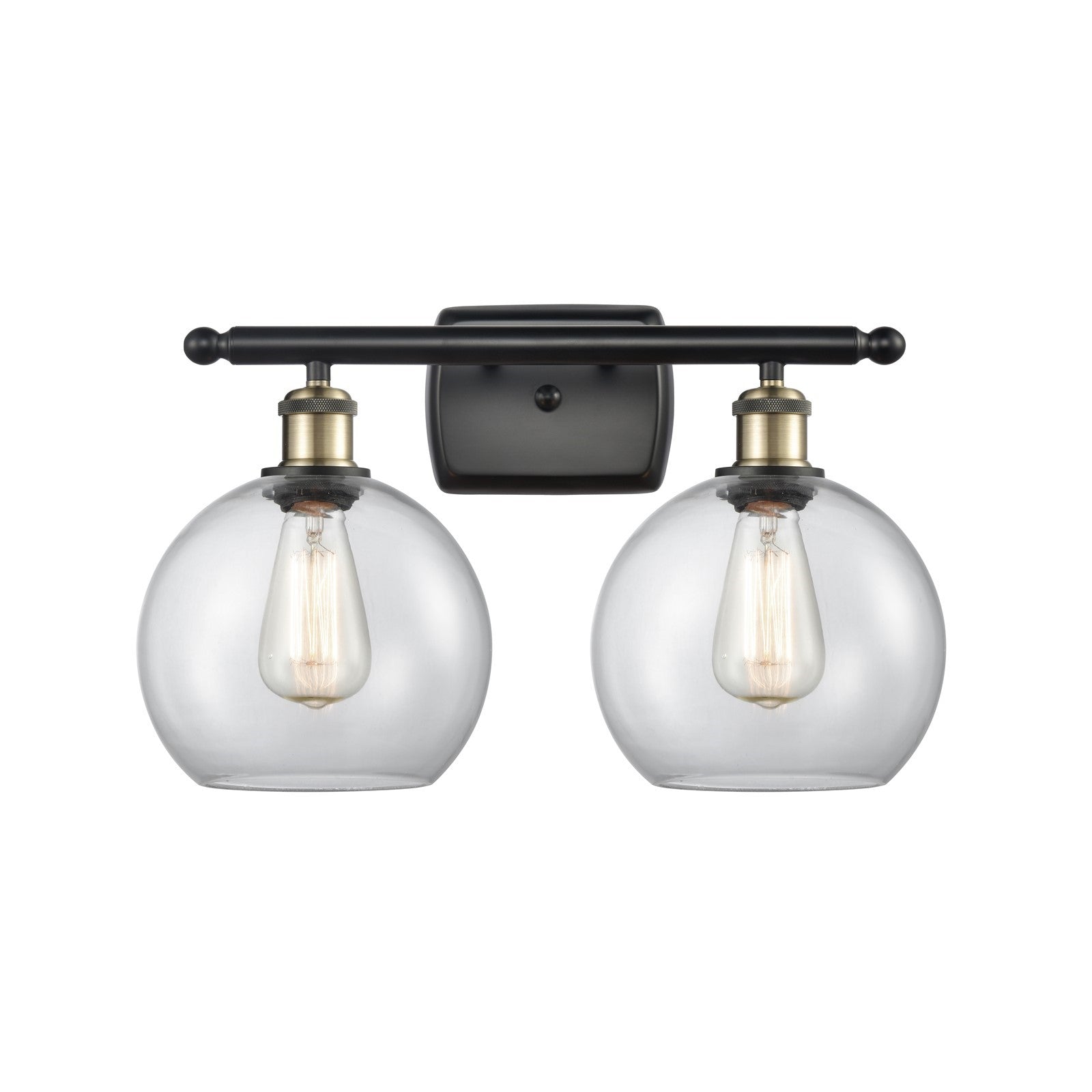 Innovations Athens 18in 2-Light Bath Vanity | Modern Black Antique Brass and Clear Basket Weave Glass | Bathroom | Model 516-2W-BAB-G122C-8CL