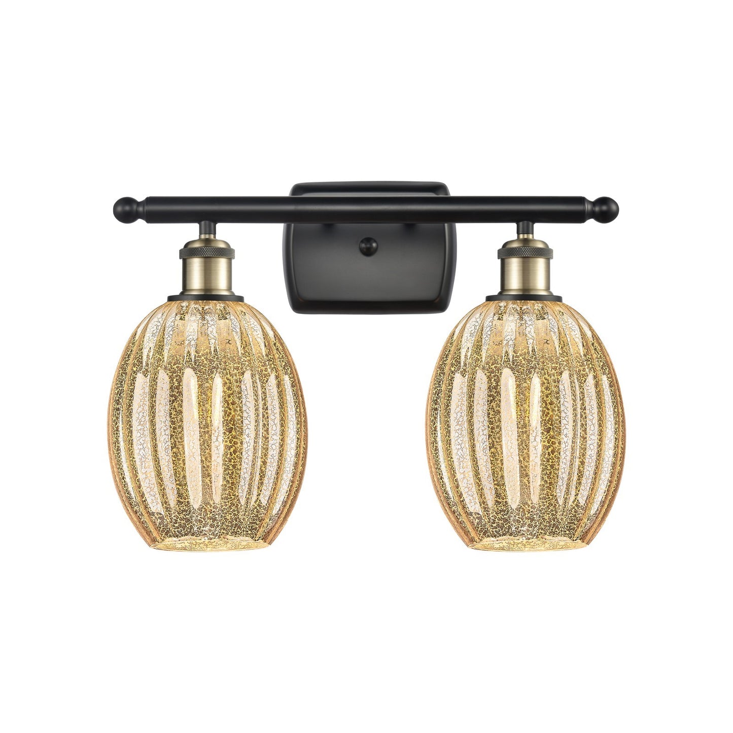 Innovations Preston Bulb 16in 2-Light Bath Vanity Light | Industrial Black Antique Brass and Mercury Glass | Bathroom | Model 516-2W-BAB-G459-6ME