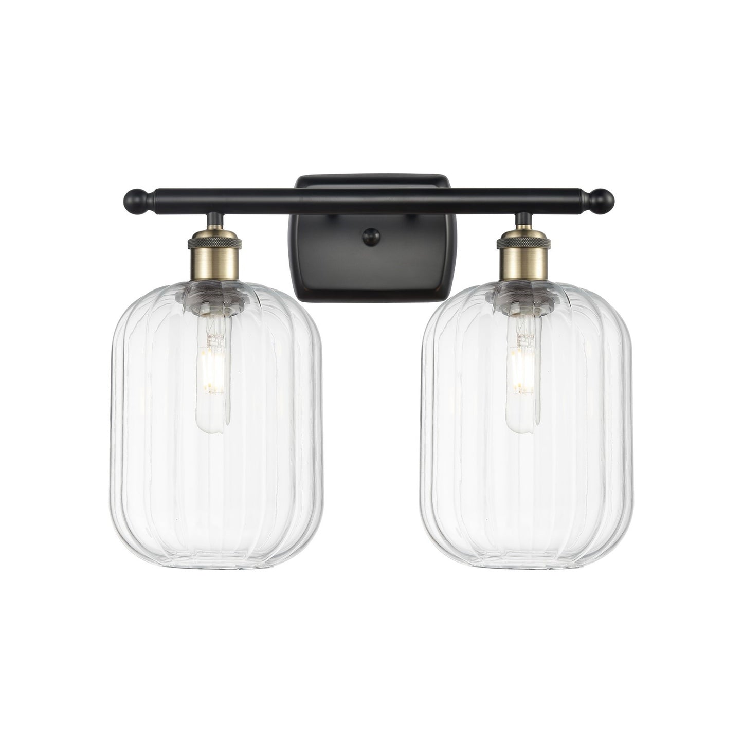 Innovations Preston Cylinder 16in 2-Light Bath Vanity Light | Industrial Black Antique Brass and Clear Glass | Bathroom | Model 516-2W-BAB-G460-7CL