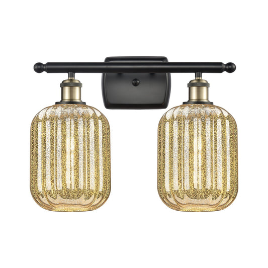 Innovations Preston Cylinder 16in 2-Light Bath Vanity Light | Industrial Black Antique Brass and Mercury Glass | Bathroom | Model 516-2W-BAB-G460-7ME