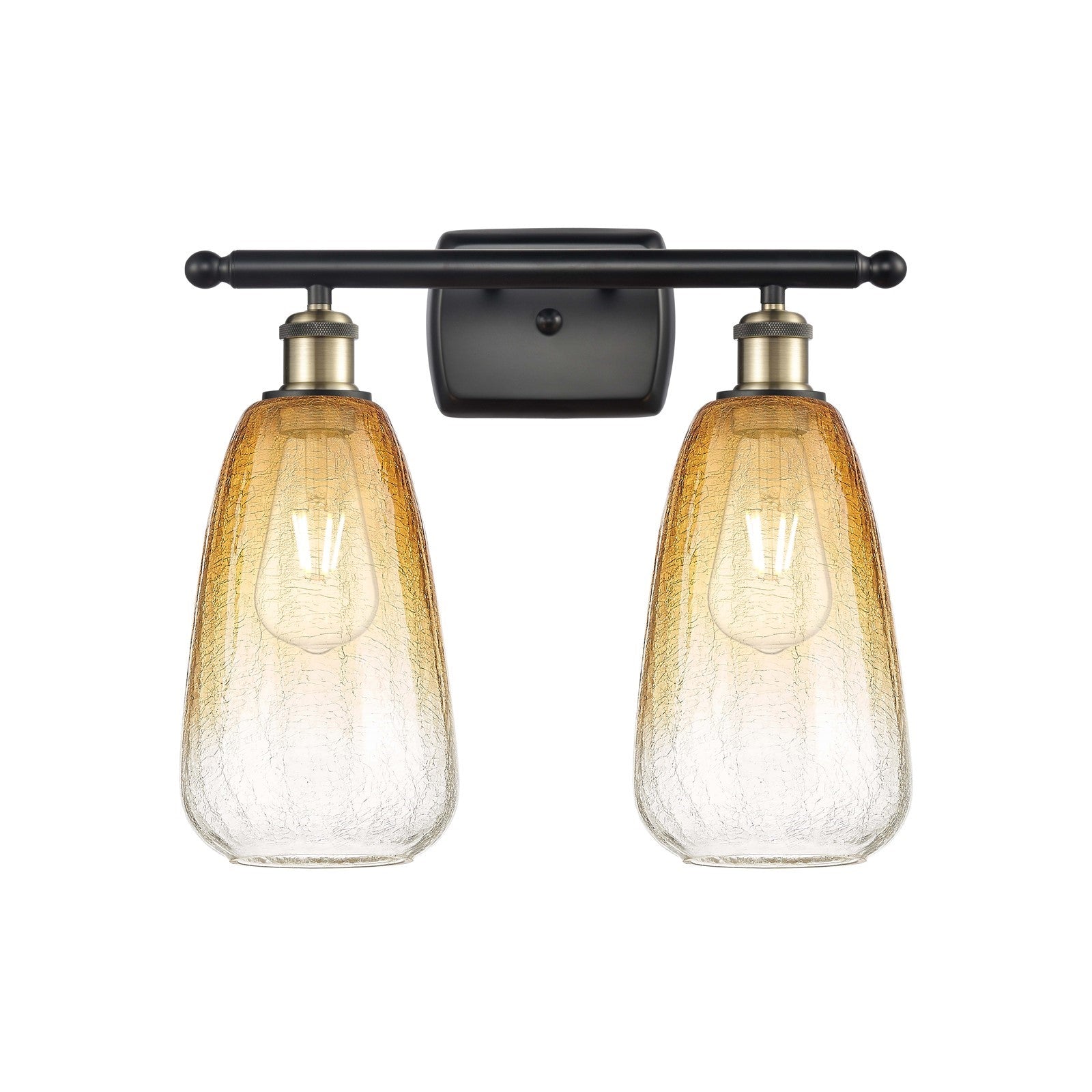 Innovations Brookhaven Almond 16in 2-Light Bath Vanity Light | Industrial Black Antique Brass and Amber Glass | Bathroom | Model 516-2W-BAB-G480-6AM