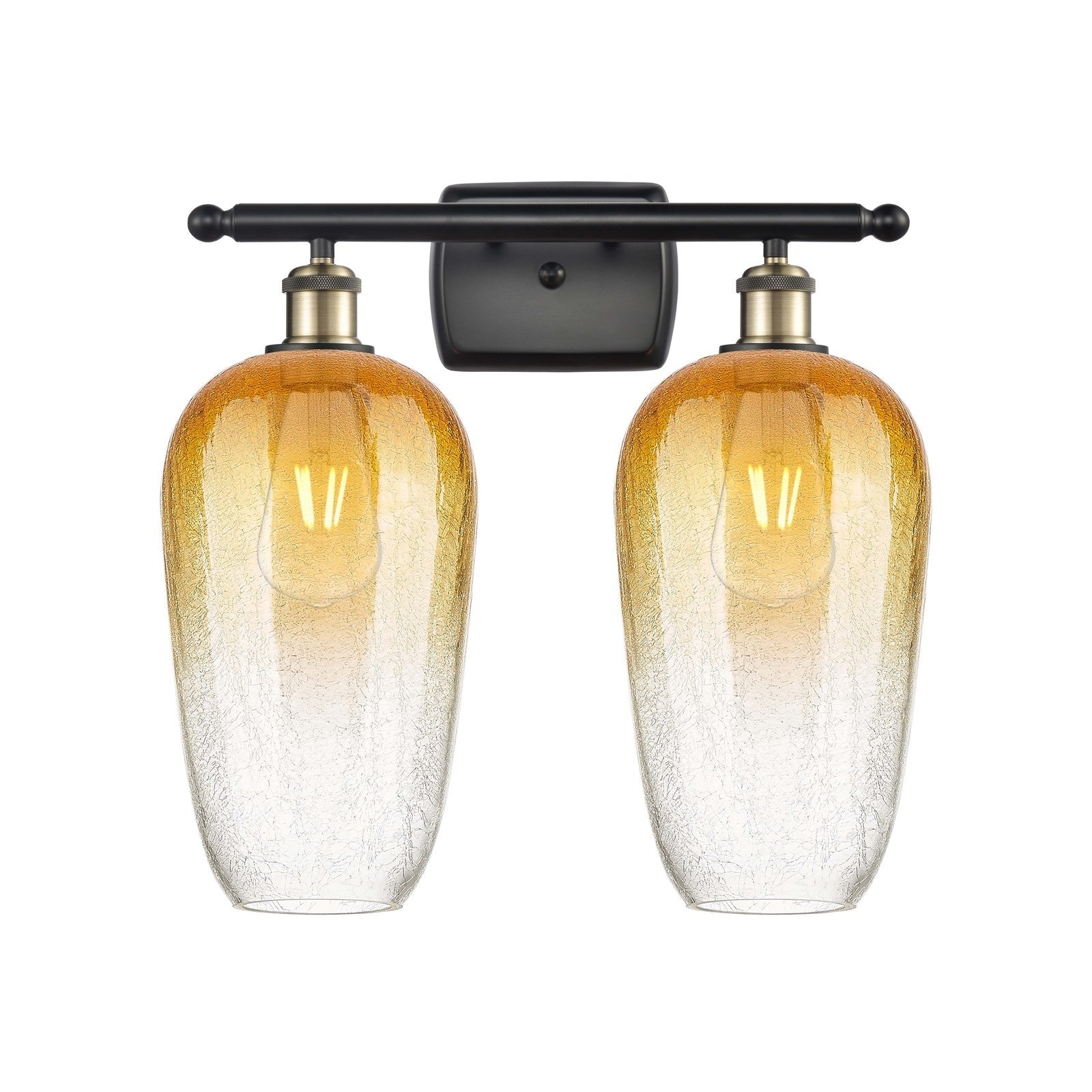 Innovations Brookhaven Flute 17in 2-Light Bath Vanity | Industrial Black Antique Brass and Amber Glass | Bathroom | Model 516-2W-BAB-G484-7AM