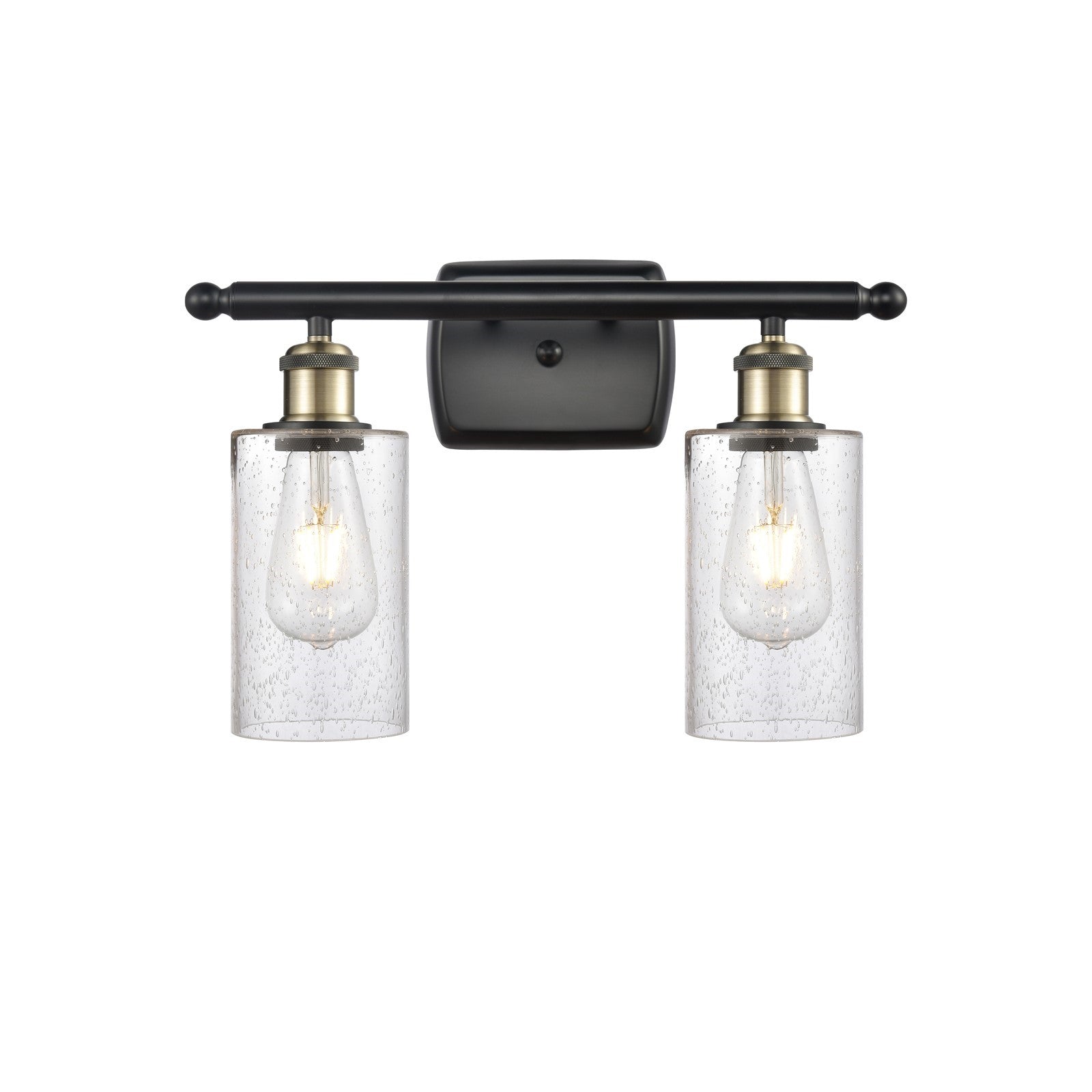 Innovations Clymer 14in 2-Light Bath Vanity | Art Nouveau Black Antique Brass and Seedy Glass | Bathroom & Powder Room | Model 516-2W-BAB-G804