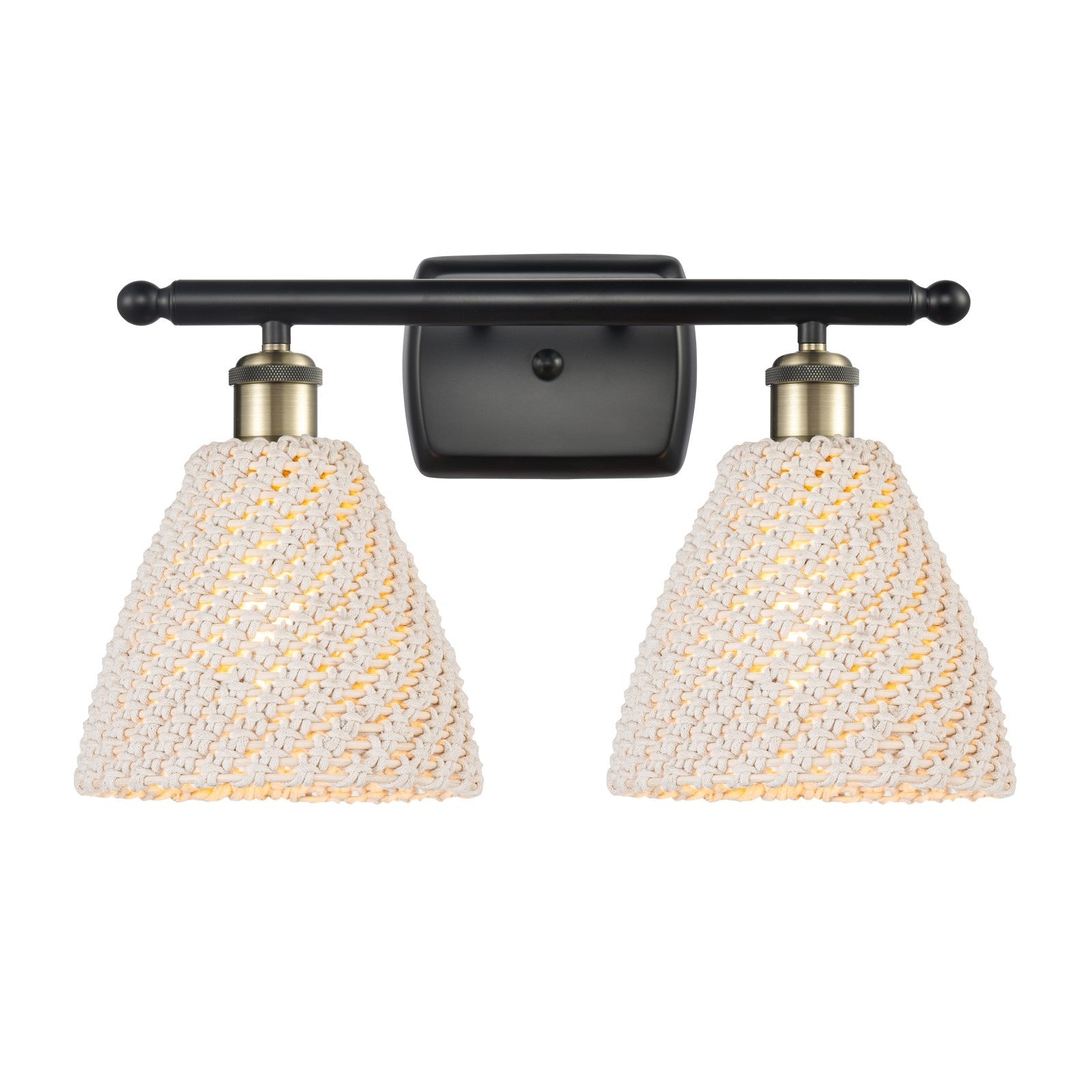 Innovations Bristol Natural 17.5in 2-Light Bath Vanity Light | Industrial Black Antique Brass and Natural Fiber Dome | Model 516-2W-BAB-NBD-75-NAT