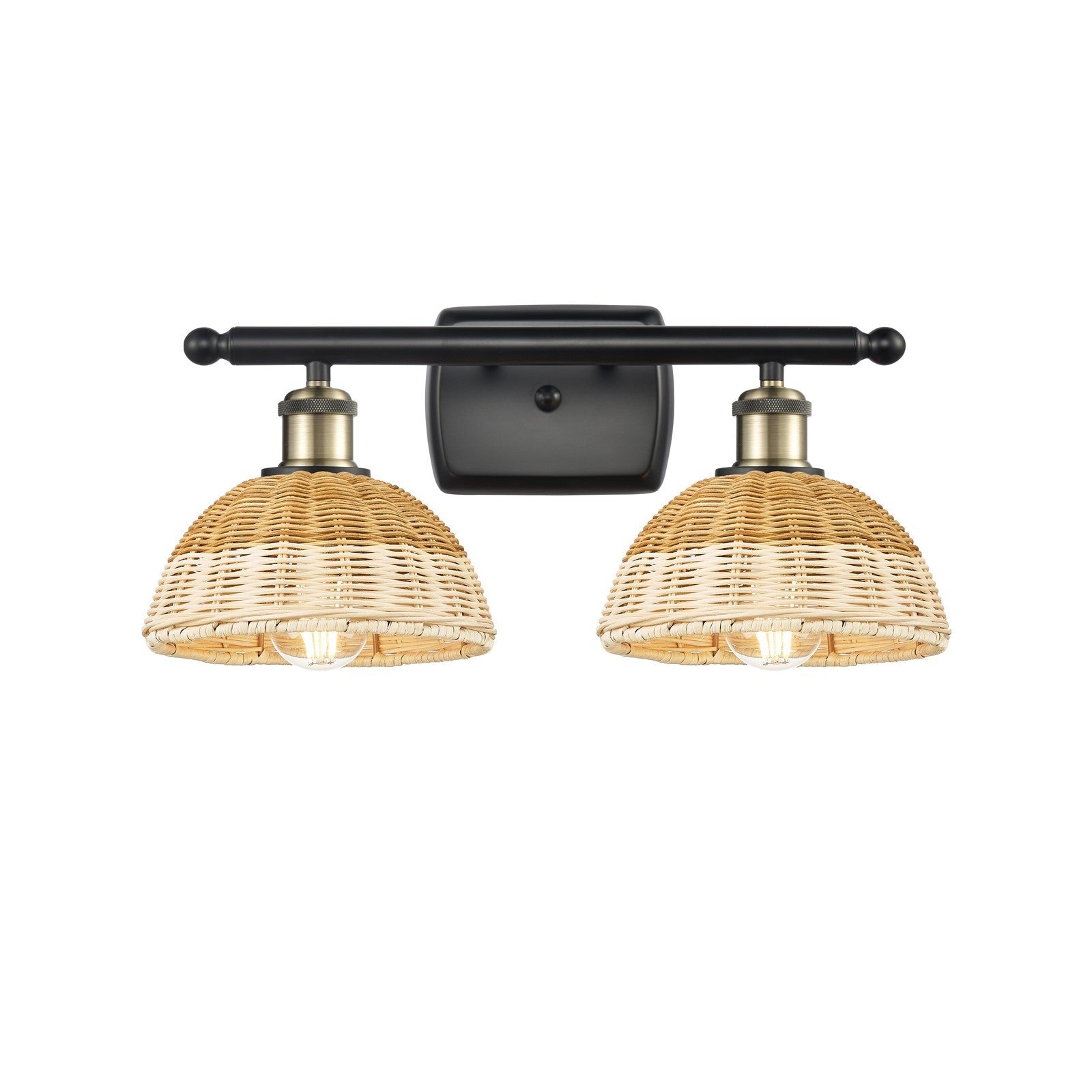 Innovations Bristol Natural II 17.5in 2-Light Bath Vanity Light | Industrial Black Antique Brass and Natural Fiber | Model 516-2W-BAB-NBD2-75-NAT