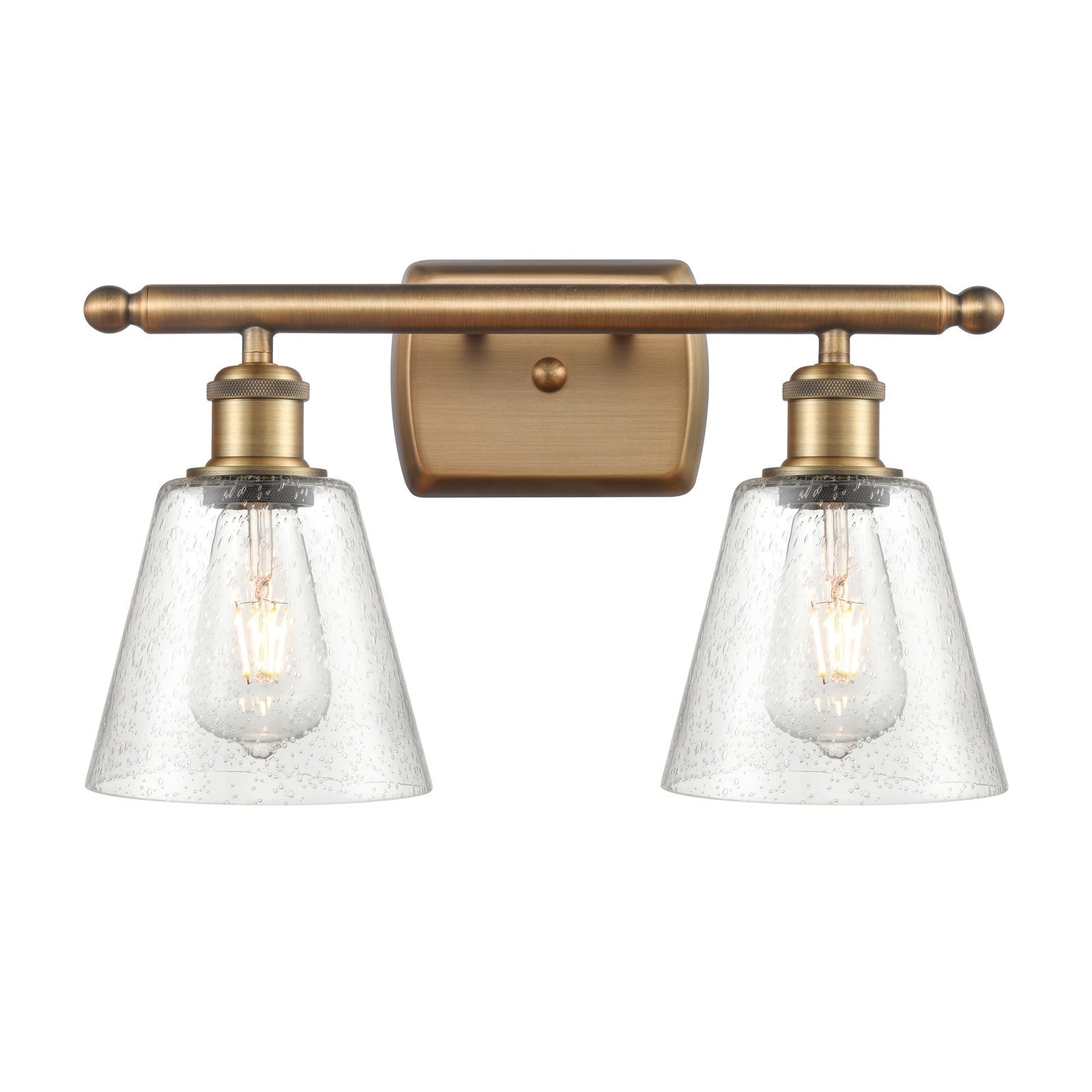Innovations Caton 16in 2-Light Bath Vanity Light | Art Nouveau Brushed Brass and Frosted Glass Pyramid Shade | Bathroom Vanity | Model 516-2W-BB-G454