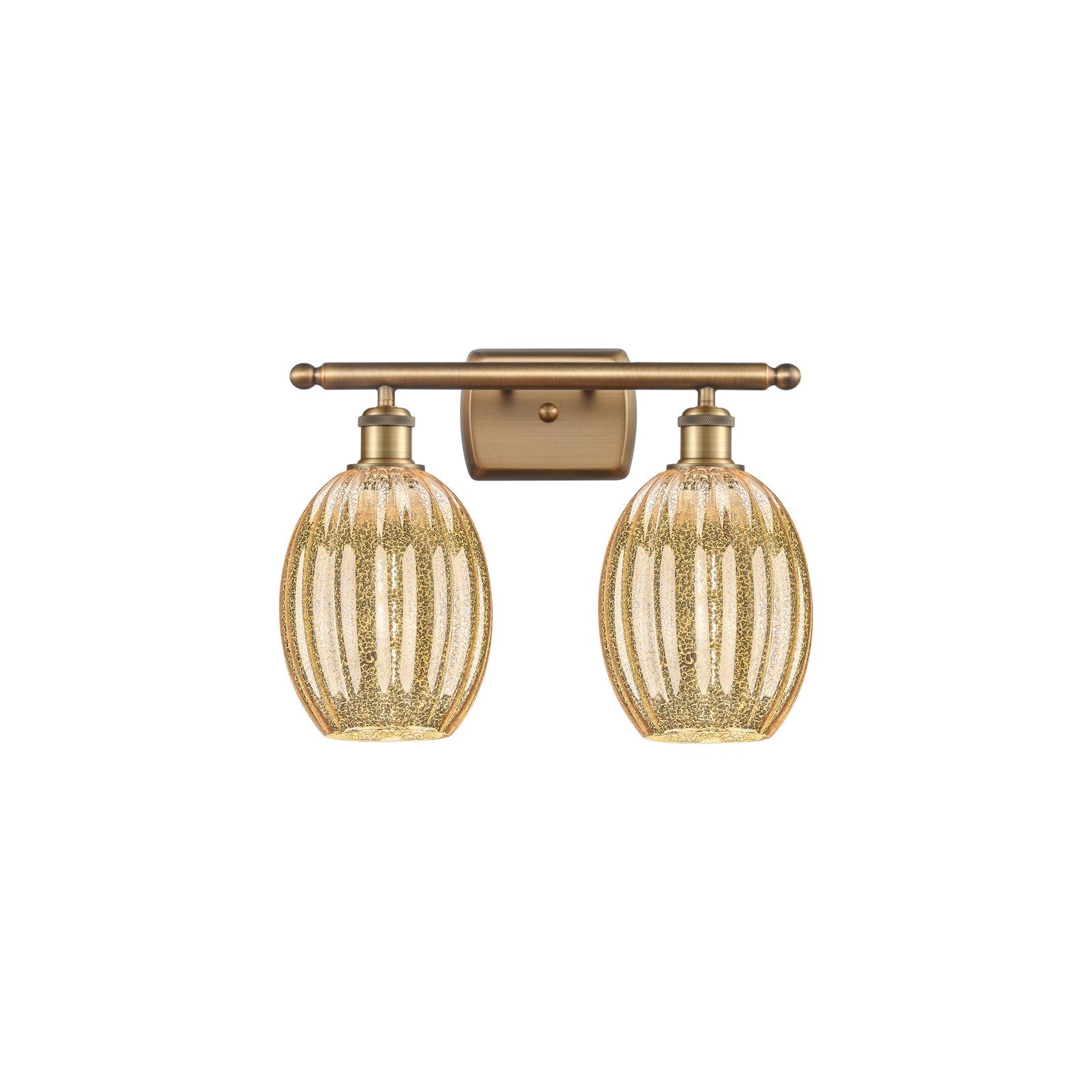 Innovations Preston Bulb 16.25in 2-Light Bath Vanity Light | Industrial Brushed Brass and Mercury Glass Globe Shade | Model 516-2W-BB-G459-6ME