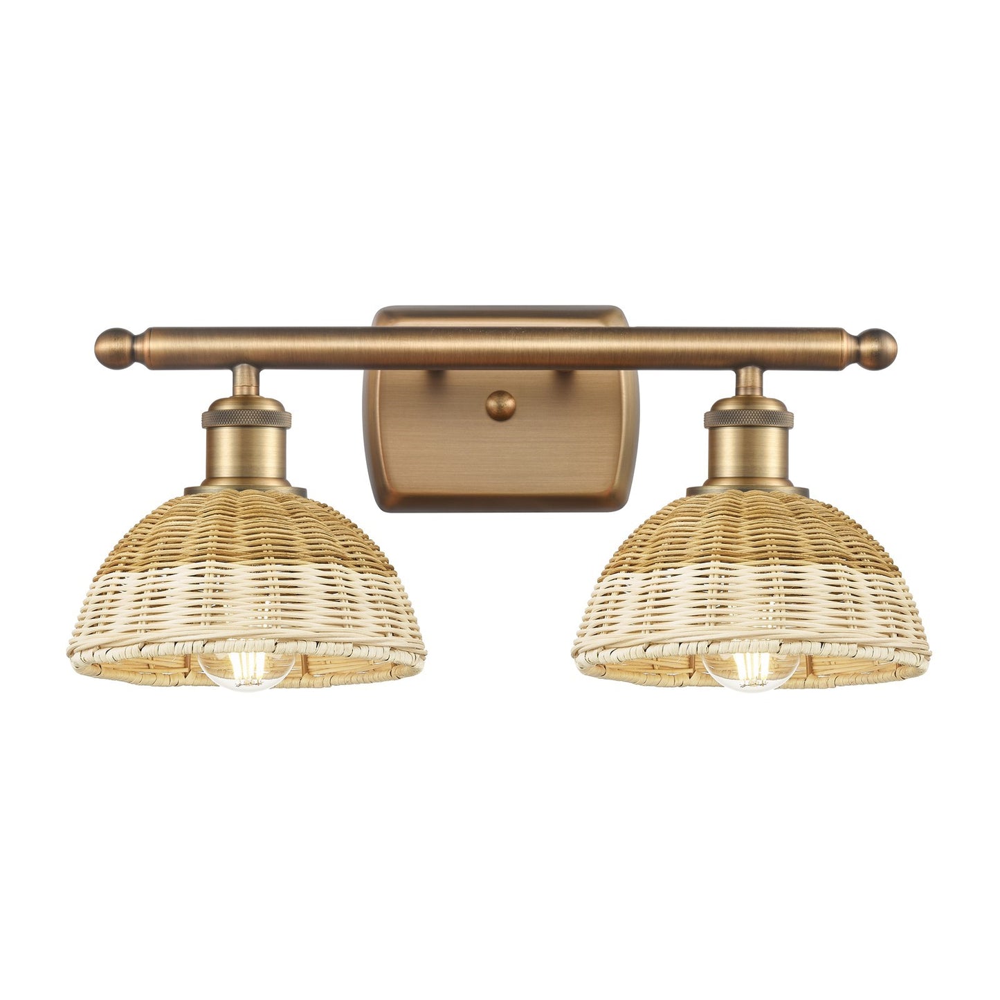 Innovations Bristol Natural II 18in 2-Light Bath Vanity Light | Industrial Brushed Brass and Natural Fiber Shades | Model 516-2W-BB-NBD2-75-NAT