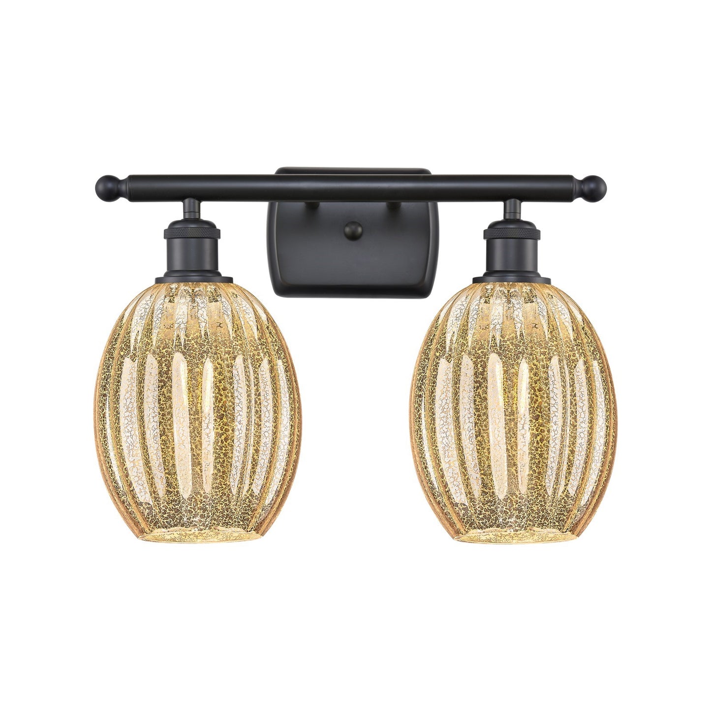 Innovations Preston Bulb 16in 2-Light Bath Vanity Light | Industrial Matte Black and Mercury Glass Globe Shade | Bathroom | Model 516-2W-BK-G459-6ME