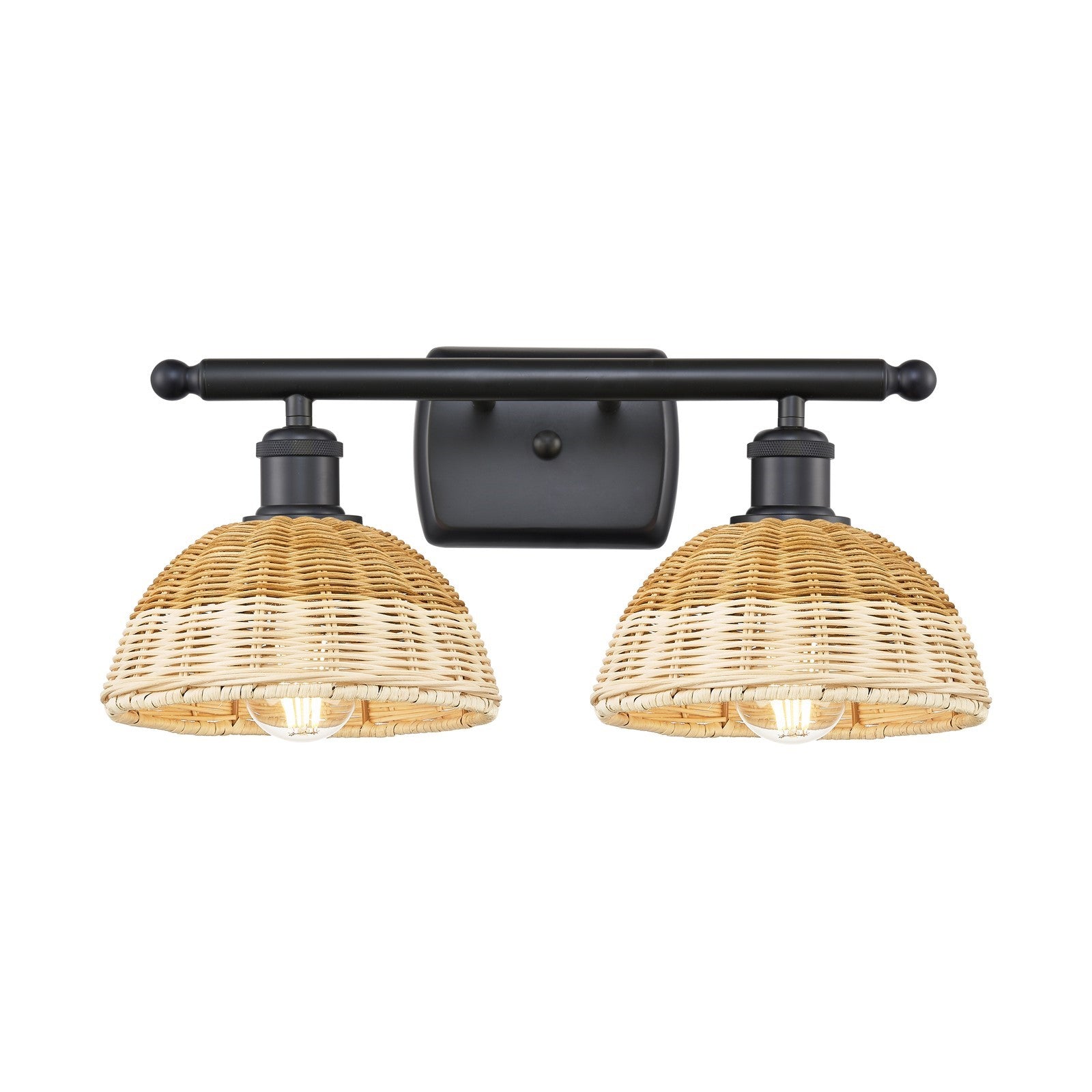 Innovations Bristol Natural II 18in 2-Light Bath Vanity | Industrial Matte Black and Natural Fiber | Bathroom Vanity | Model 516-2W-BK-NBD2-75-NAT