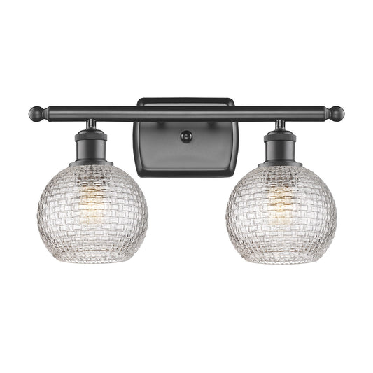 Innovations Athens 16in 2-Light Bath Vanity | Modern Farmhouse Oil Rubbed Bronze and Clear Basket Weave Glass | Bathroom | Model 516-2W-OB-G122C-6CL