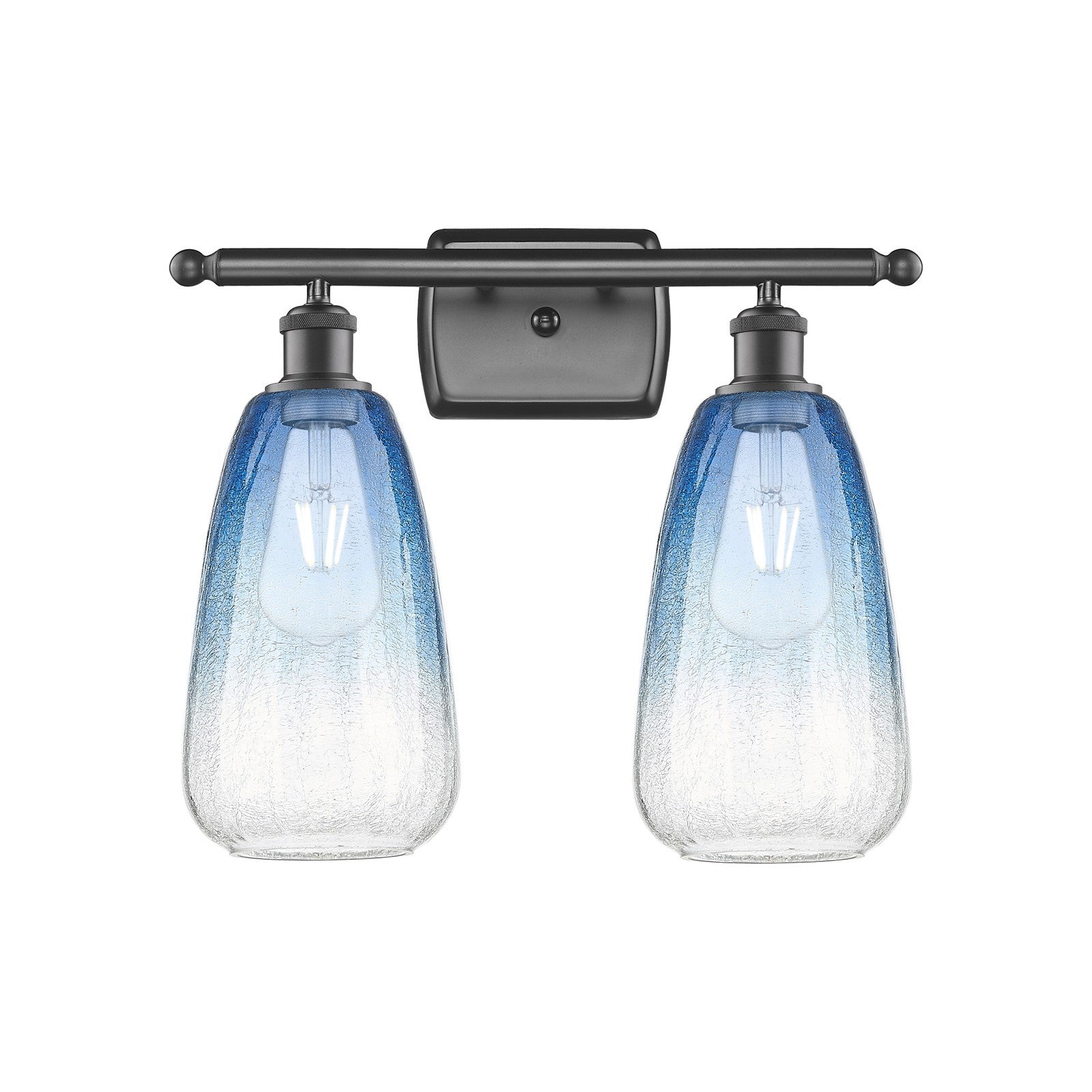 Innovations Brookhaven Almond 16in 2-Light Bath Vanity | Industrial Oil Rubbed Bronze and Sapphire Blue Glass | Bathroom | Model 516-2W-OB-G480-6SB