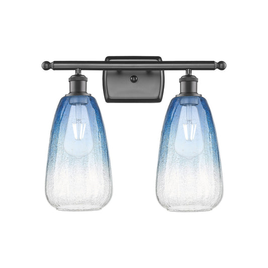 Innovations Brookhaven Almond 16in 2-Light Bath Vanity | Industrial Oil Rubbed Bronze and Sapphire Blue Glass | Bathroom | Model 516-2W-OB-G480-6SB