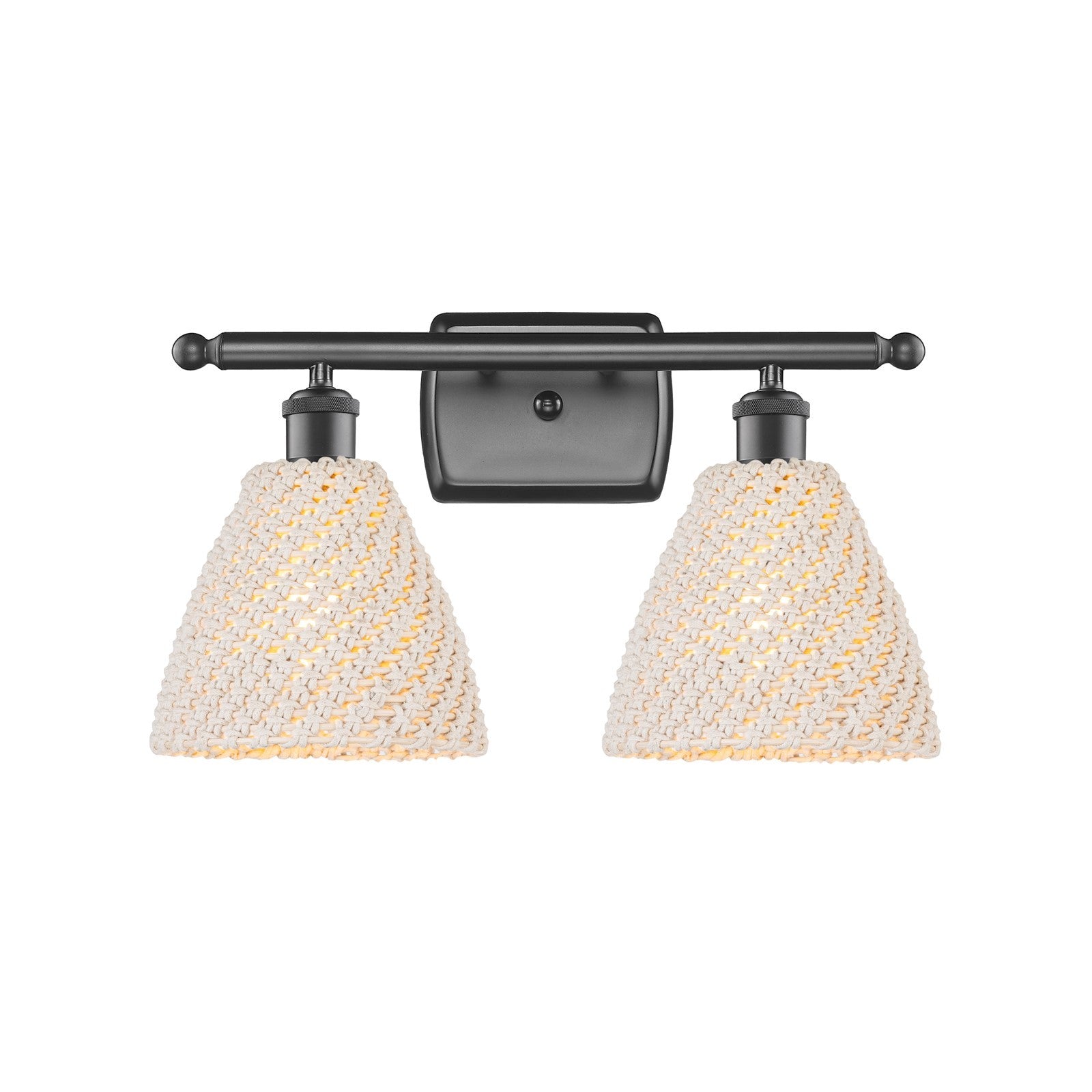 Innovations Bristol Natural 17.5in 2-Light Bath Vanity Light | Industrial Oil Rubbed Bronze and Natural Fiber Dome Shade | Model 516-2W-OB-NBD-75-NAT