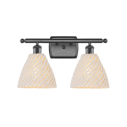 Innovations Bristol Natural 17.5in 2-Light Bath Vanity Light | Industrial Oil Rubbed Bronze and Natural Fiber Dome Shade | Model 516-2W-OB-NBD-75-NAT