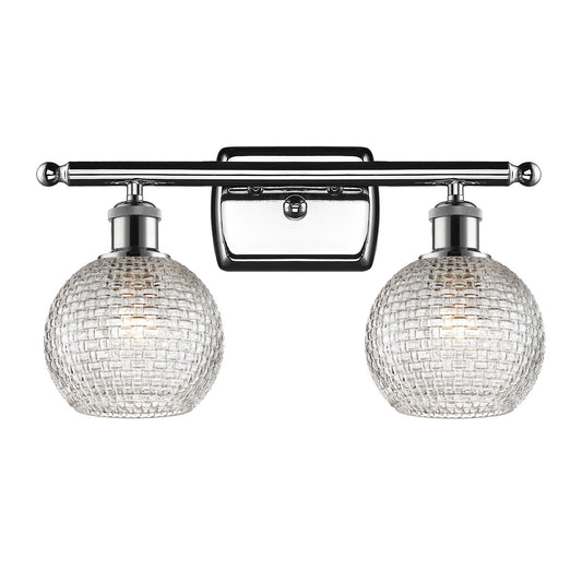 Innovations Athens 16in 2-Light Bath Vanity Light | Modern Contempo Polished Chrome and Clear Basket Weave Glass | Model 516-2W-PC-G122C-6CL