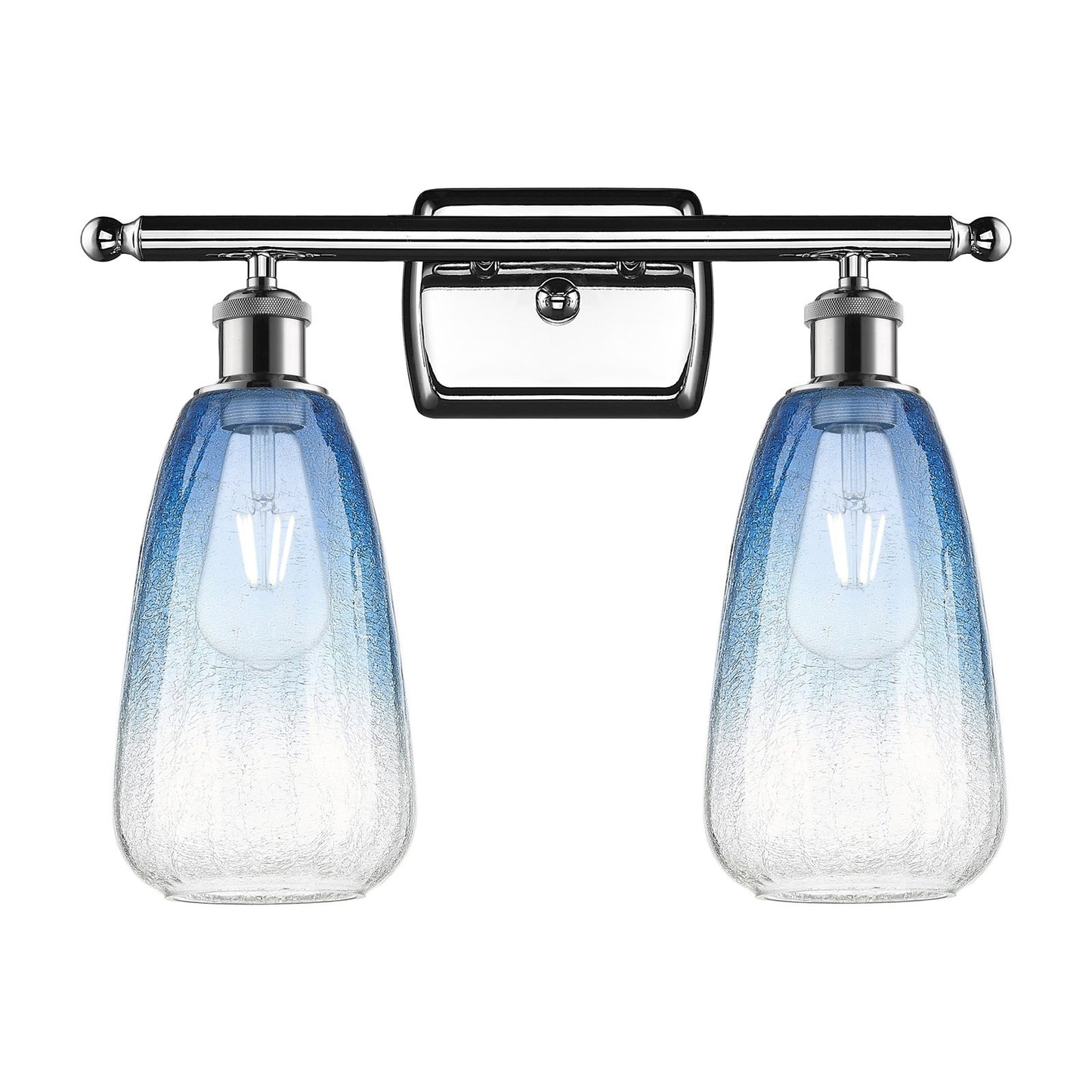 Innovations Brookhaven Almond 16in 2-Light Bath Vanity Light | Industrial Polished Chrome and Sapphire Blue Glass | Model 516-2W-PC-G480-6SB