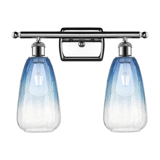 Innovations Brookhaven Almond 16in 2-Light Bath Vanity Light | Industrial Polished Chrome and Sapphire Blue Glass | Model 516-2W-PC-G480-6SB