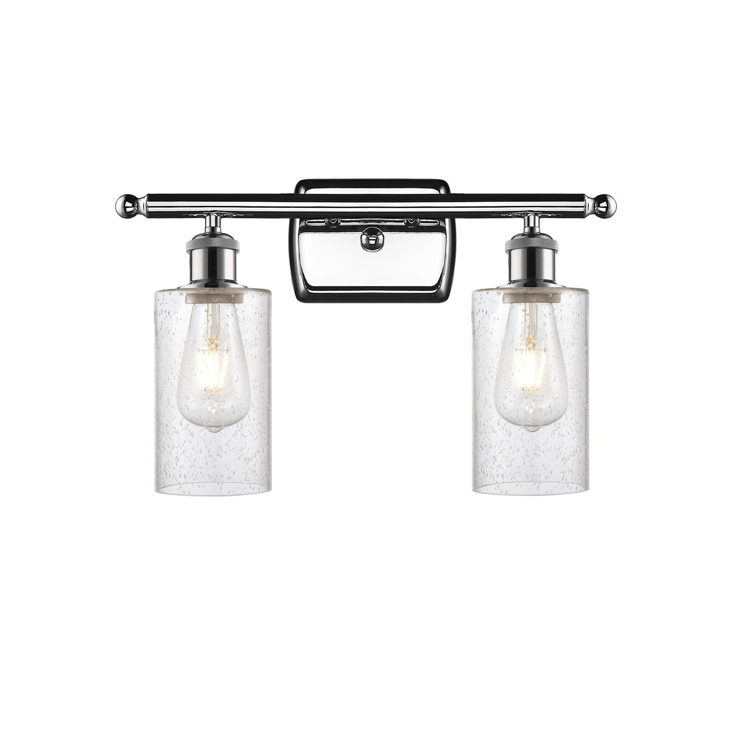 Innovations Clymer 13.8in 2-Light Bath Vanity Light | Art Nouveau Polished Chrome and Seedy Glass | Bathroom & Powder Room | Model 516-2W-PC-G804