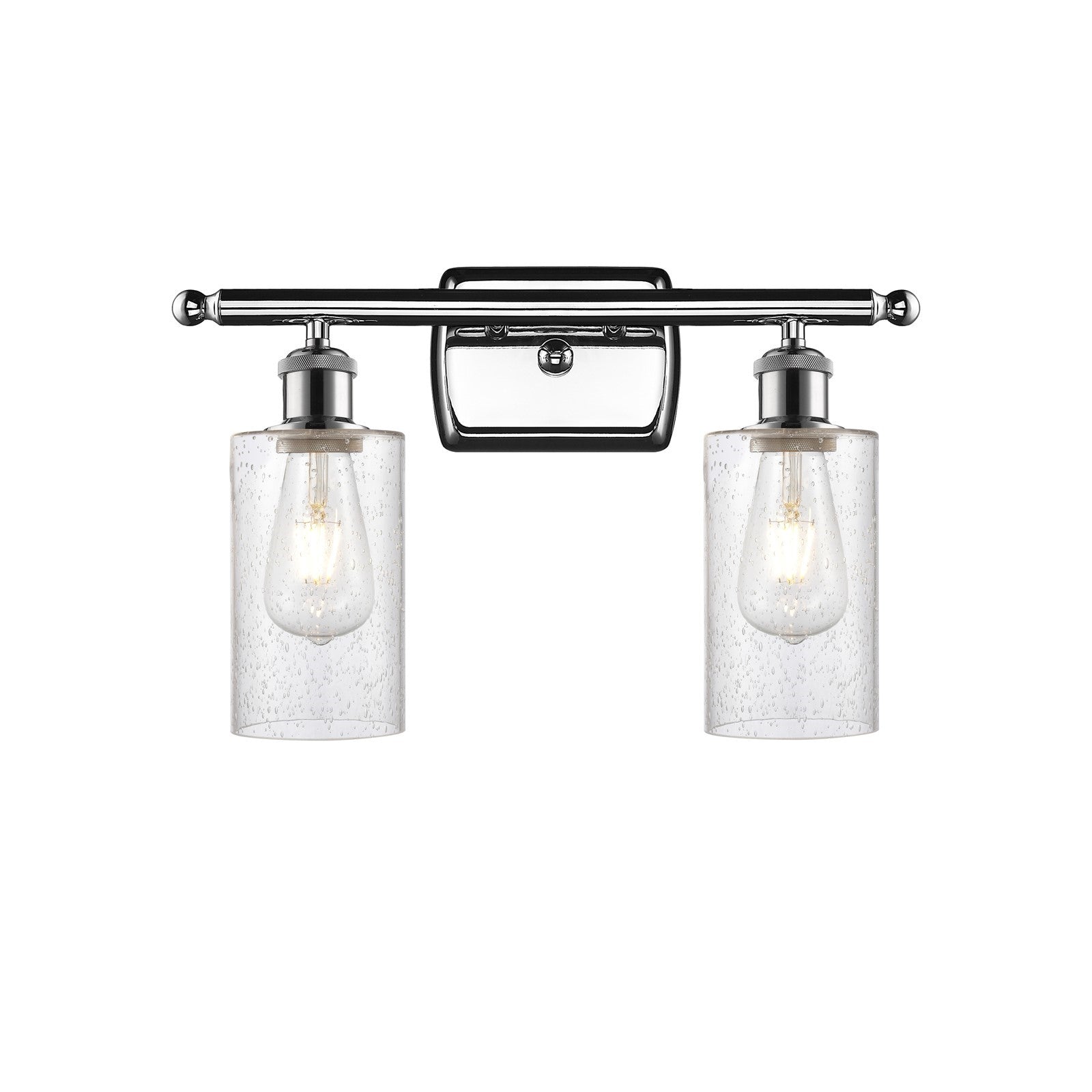 Innovations Clymer 13.8in 2-Light Bath Vanity Light | Art Nouveau Polished Chrome and Seedy Glass | Bathroom & Powder Room | Model 516-2W-PC-G804