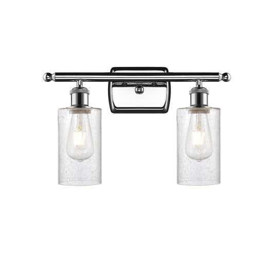 Innovations Clymer 13.8in 2-Light Bath Vanity Light | Art Nouveau Polished Chrome and Seedy Glass | Bathroom & Powder Room | Model 516-2W-PC-G804