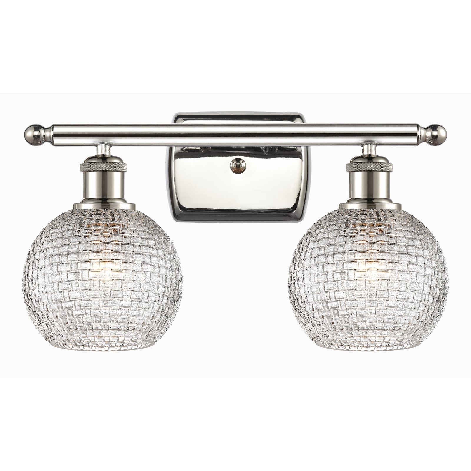 Innovations Athens 15.88in 2-Light Bath Vanity Light | Modern Polished Nickel and Clear Basket Weave Glass | Bathroom | Model 516-2W-PN-G122C-6CL