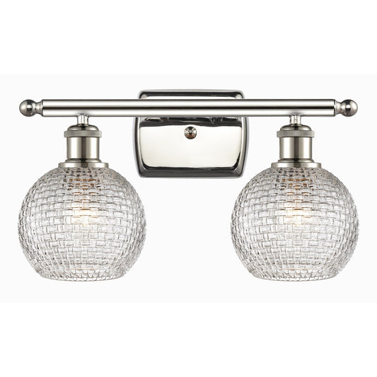 Innovations Athens 15.88in 2-Light Bath Vanity Light | Modern Polished Nickel and Clear Basket Weave Glass | Bathroom | Model 516-2W-PN-G122C-6CL