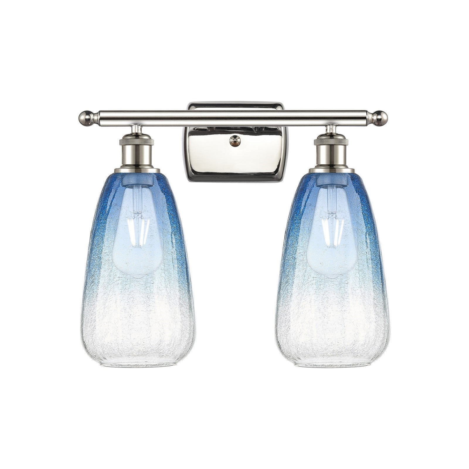 Innovations Brookhaven Almond 16in 2-Light Bath Vanity Light | Industrial Polished Nickel and Sapphire Blue Glass | Model 516-2W-PN-G480-6SB
