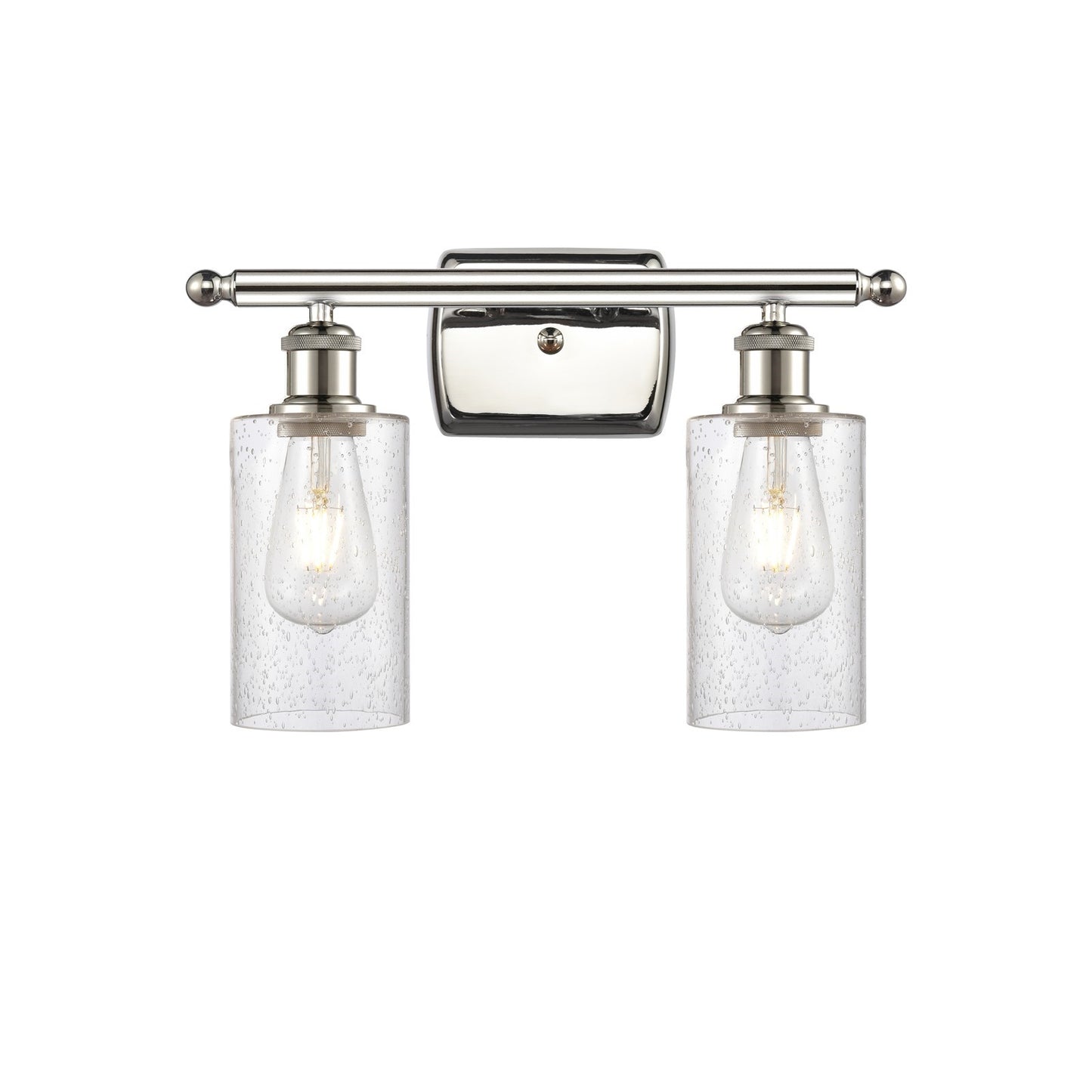 Innovations Clymer 14in 2-Light Bath Vanity Light | Transitional Polished Nickel and Seedy Glass | Bathroom & Powder Room | Model 516-2W-PN-G804