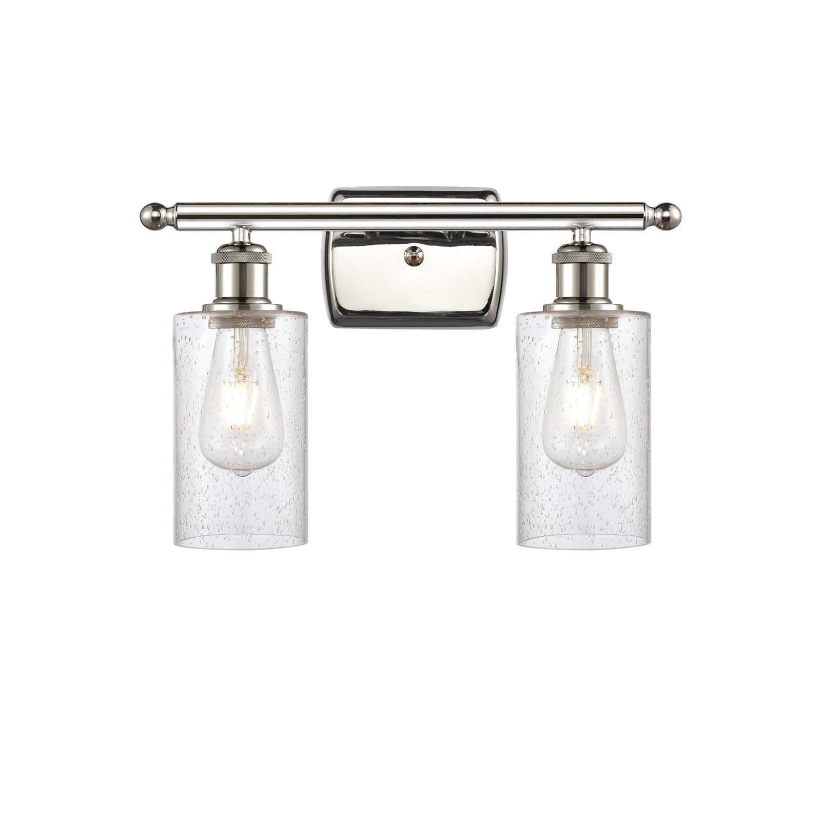 Innovations Clymer 14in 2-Light Bath Vanity Light | Transitional Polished Nickel and Seedy Glass | Bathroom & Powder Room | Model 516-2W-PN-G804