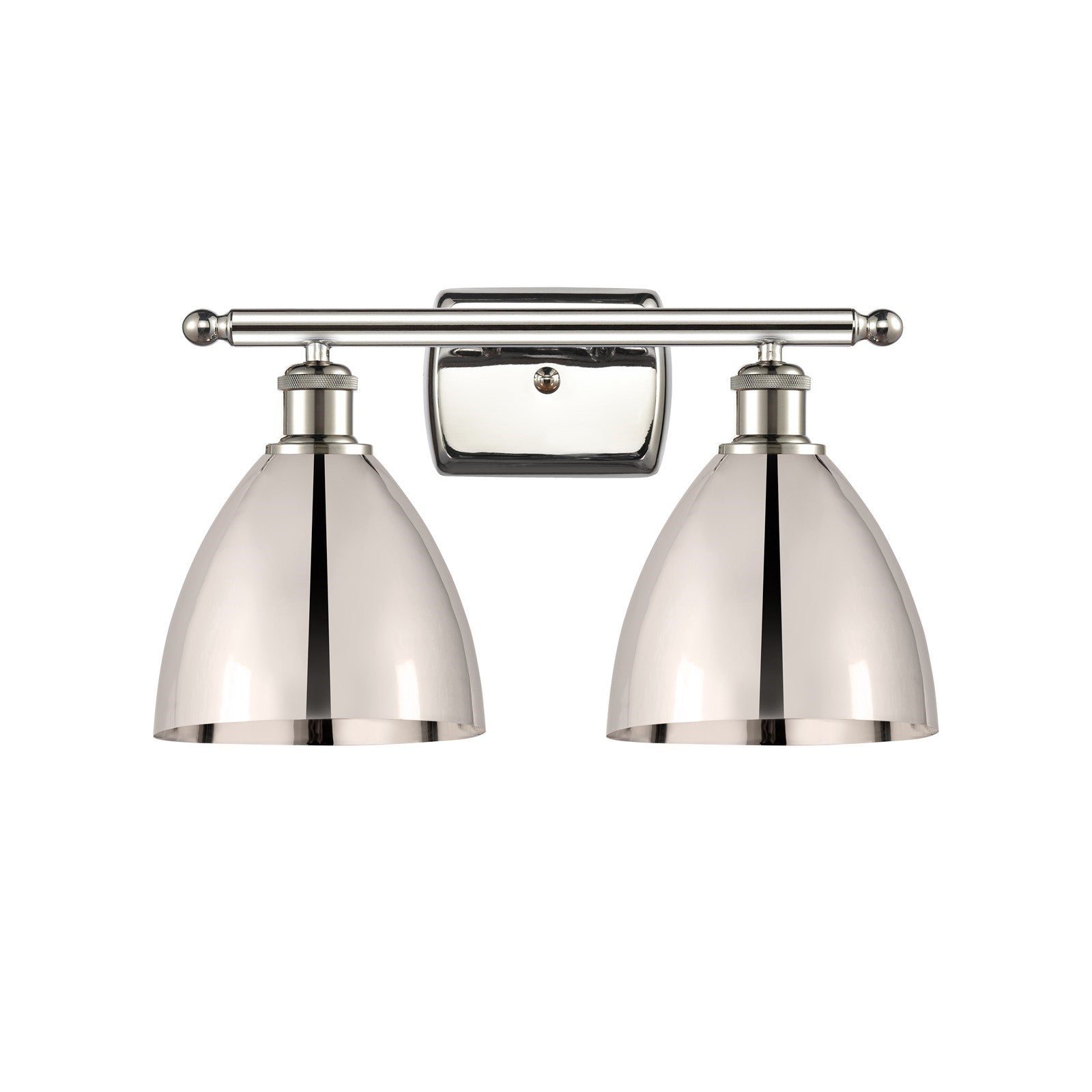 Innovations Bristol 17in 2-Light Bath Vanity Light | Industrial Polished Nickel and Polished Nickel Metal Shade | Model 516-2W-PN-MBD-75-PN-LED