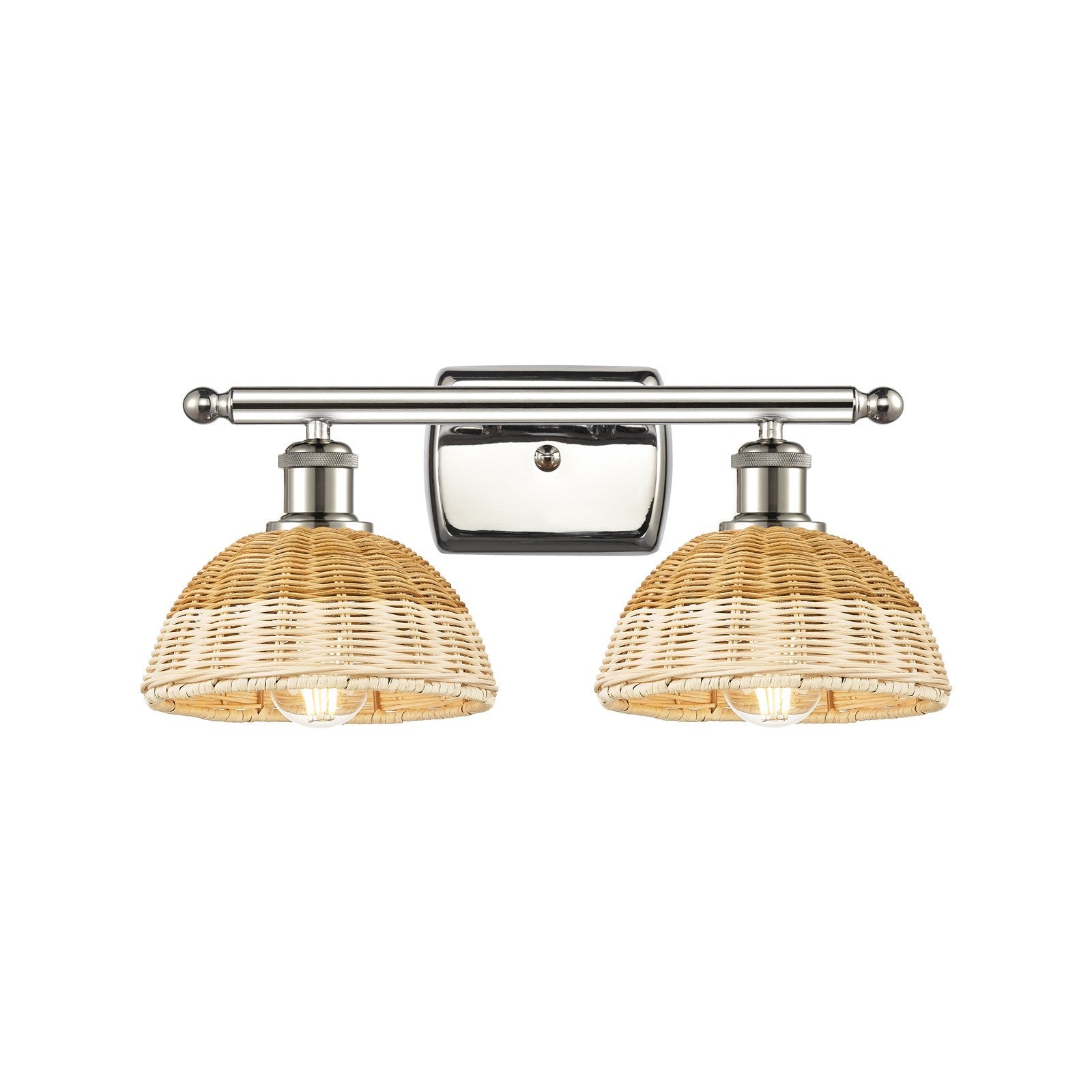 Innovations Bristol Natural II 17in 2-Light Bath Vanity Light | Industrial Polished Nickel and Natural Fiber Shade | Model 516-2W-PN-NBD2-75-NAT