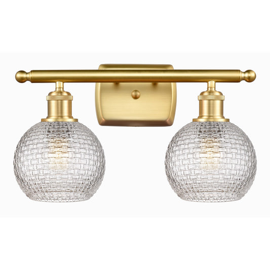 Innovations Athens 16in 2-Light Bath Vanity | Modern Farmhouse Satin Gold and Clear Basket Weave Glass | Bathroom | Model 516-2W-SG-G122C-6CL