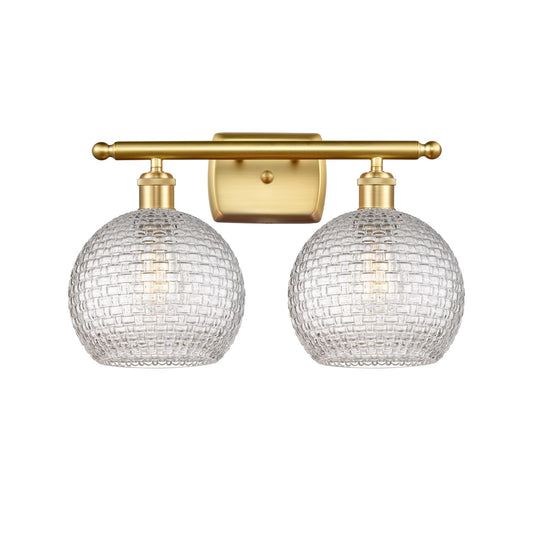Innovations Athens 18in 2-Light Bath Vanity | Modern Farmhouse Satin Gold and Clear Basket Weave Glass | Bathroom | Model 516-2W-SG-G122C-8CL