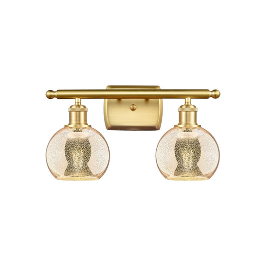Innovations Athens 16in 2-Light Bath Vanity | Industrial Satin Gold and Mercury Glass | Bathroom & Powder Room | Model 516-2W-SG-G128-6