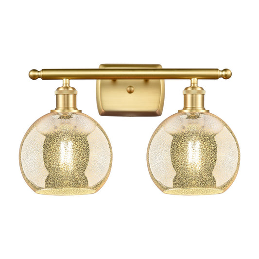 Innovations Athens 18in 2-Light Bath Vanity Light | Industrial Satin Gold and Mercury Glass | Bathroom Vanity | 18 x 11 in | Model 516-2W-SG-G128-8